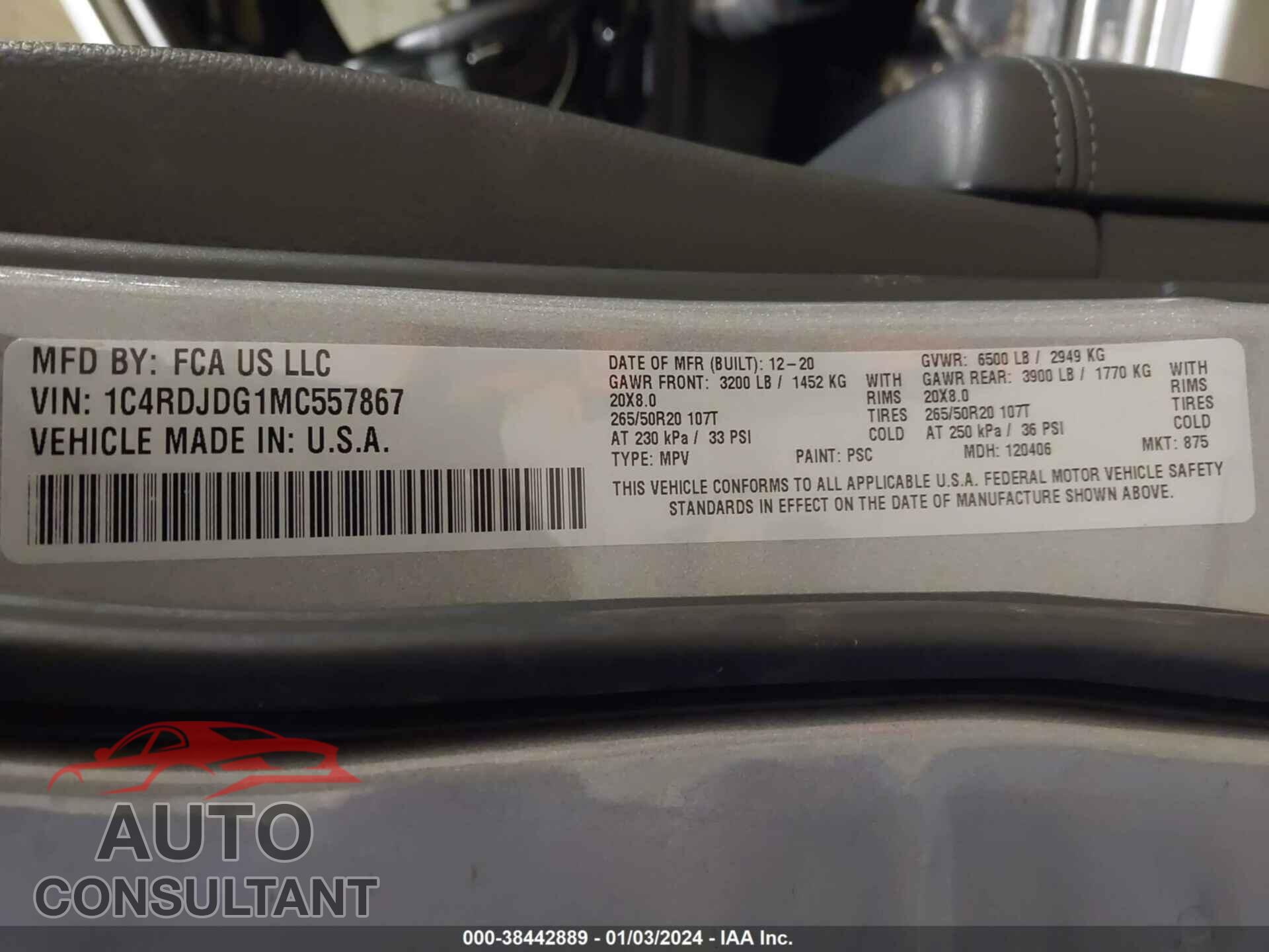 DODGE DURANGO 2021 - 1C4RDJDG1MC557867