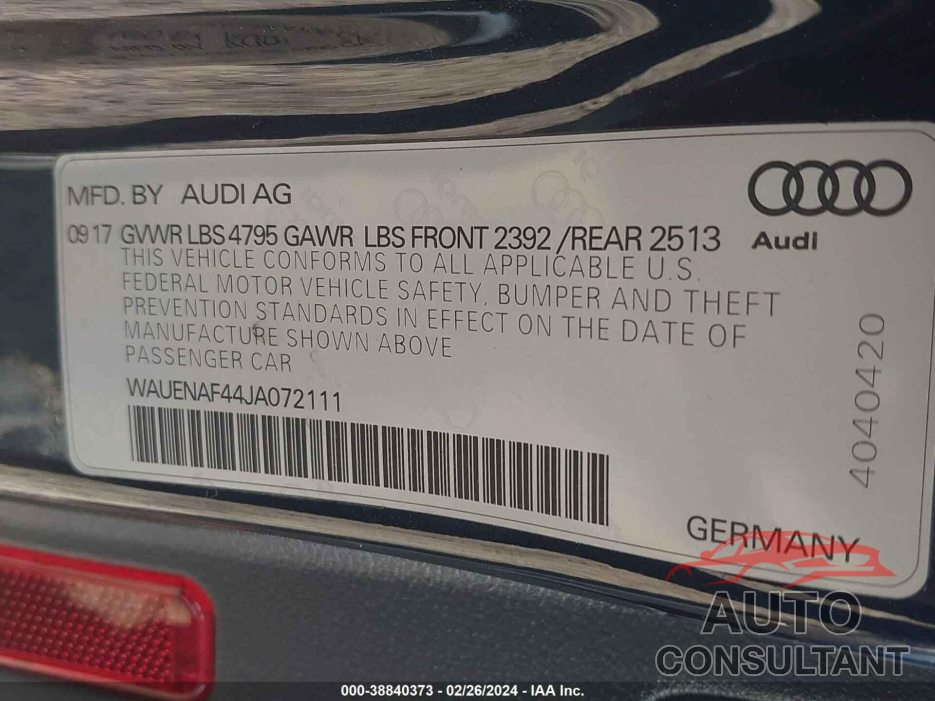 AUDI A4 2018 - WAUENAF44JA072111