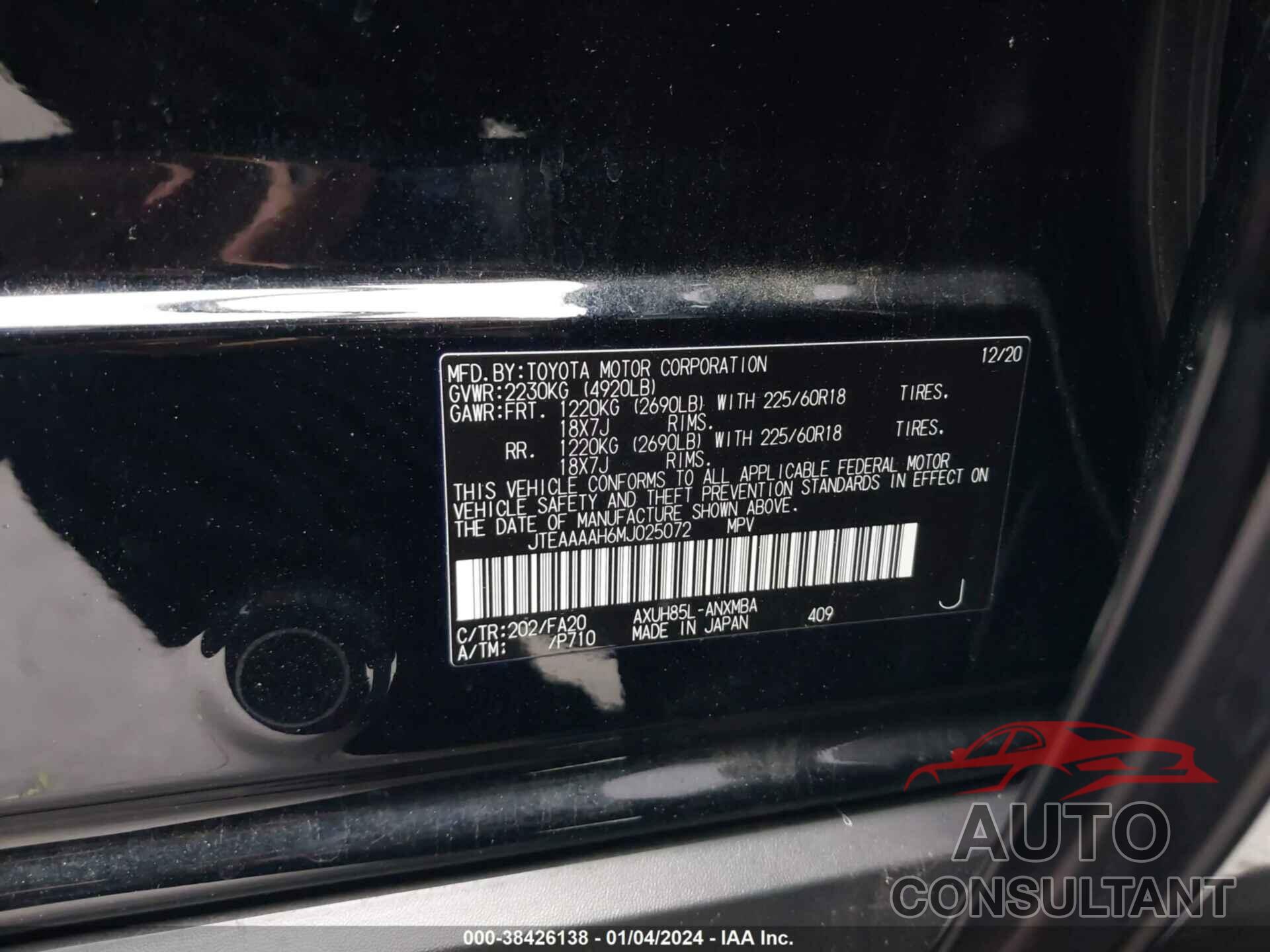 TOYOTA VENZA 2021 - JTEAAAAH6MJ025072