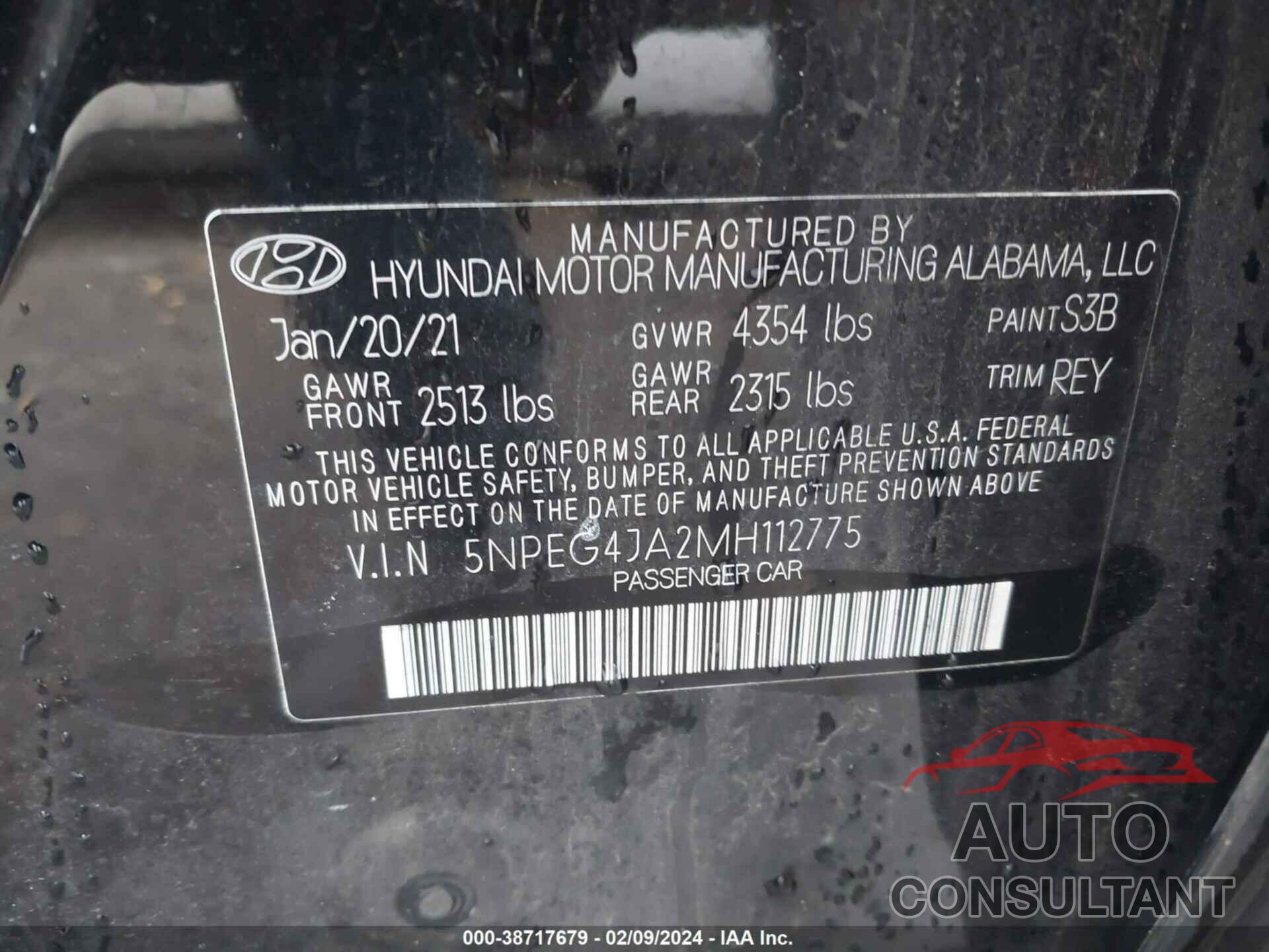 HYUNDAI SONATA 2021 - 5NPEG4JA2MH112775