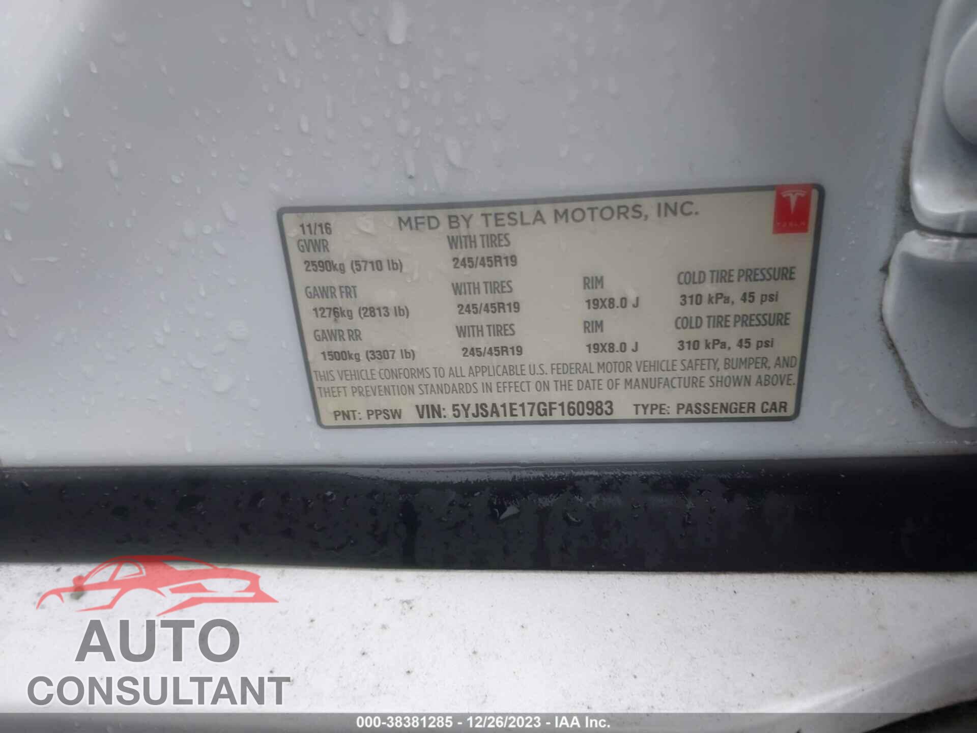 TESLA MODEL S 2016 - 5YJSA1E17GF160983