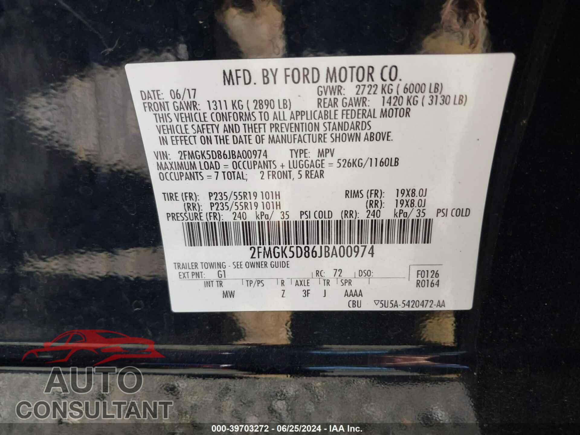 FORD FLEX 2018 - 2FMGK5D86JBA00974