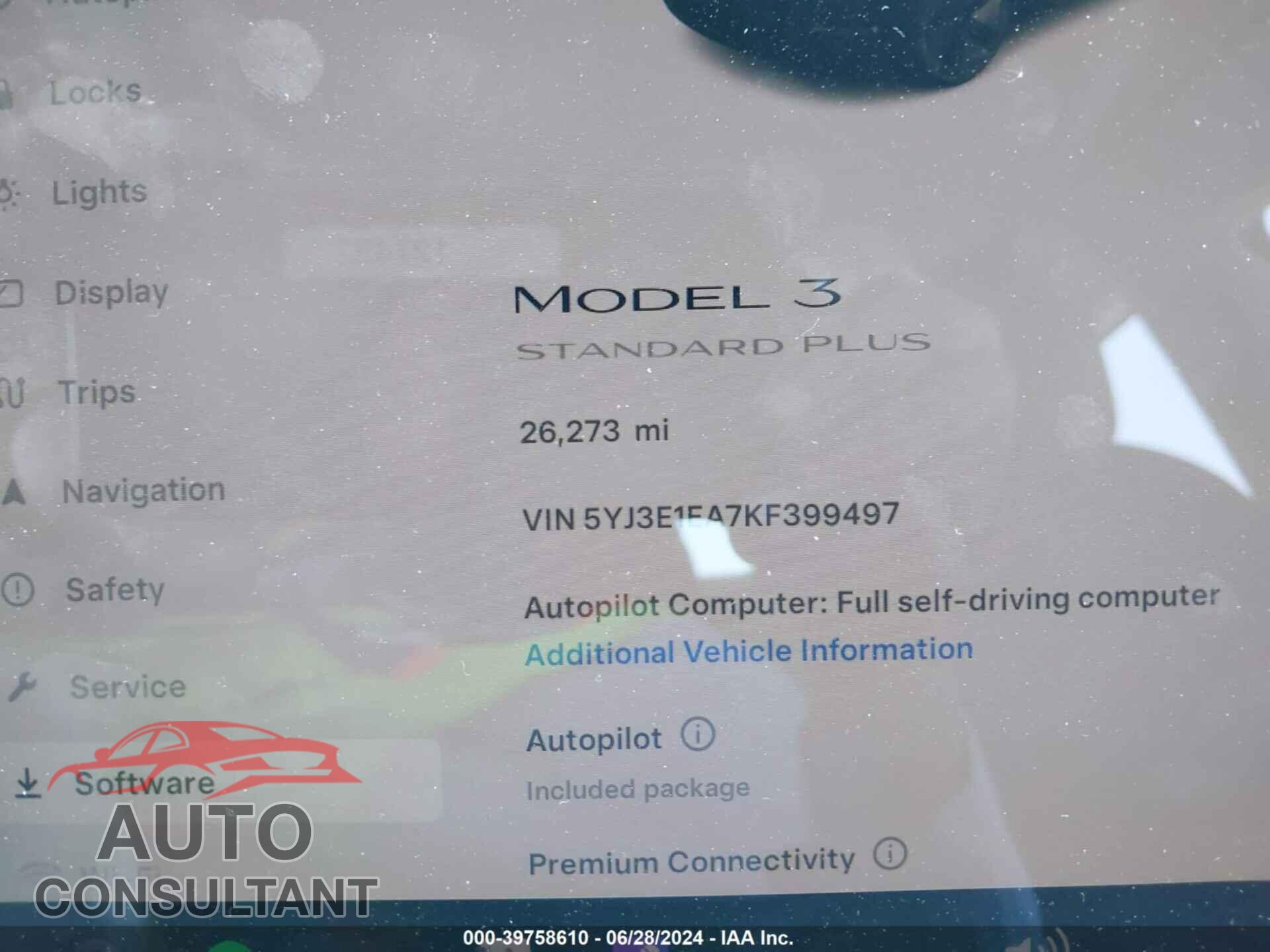 TESLA MODEL 3 2019 - 5YJ3E1EA7KF399497