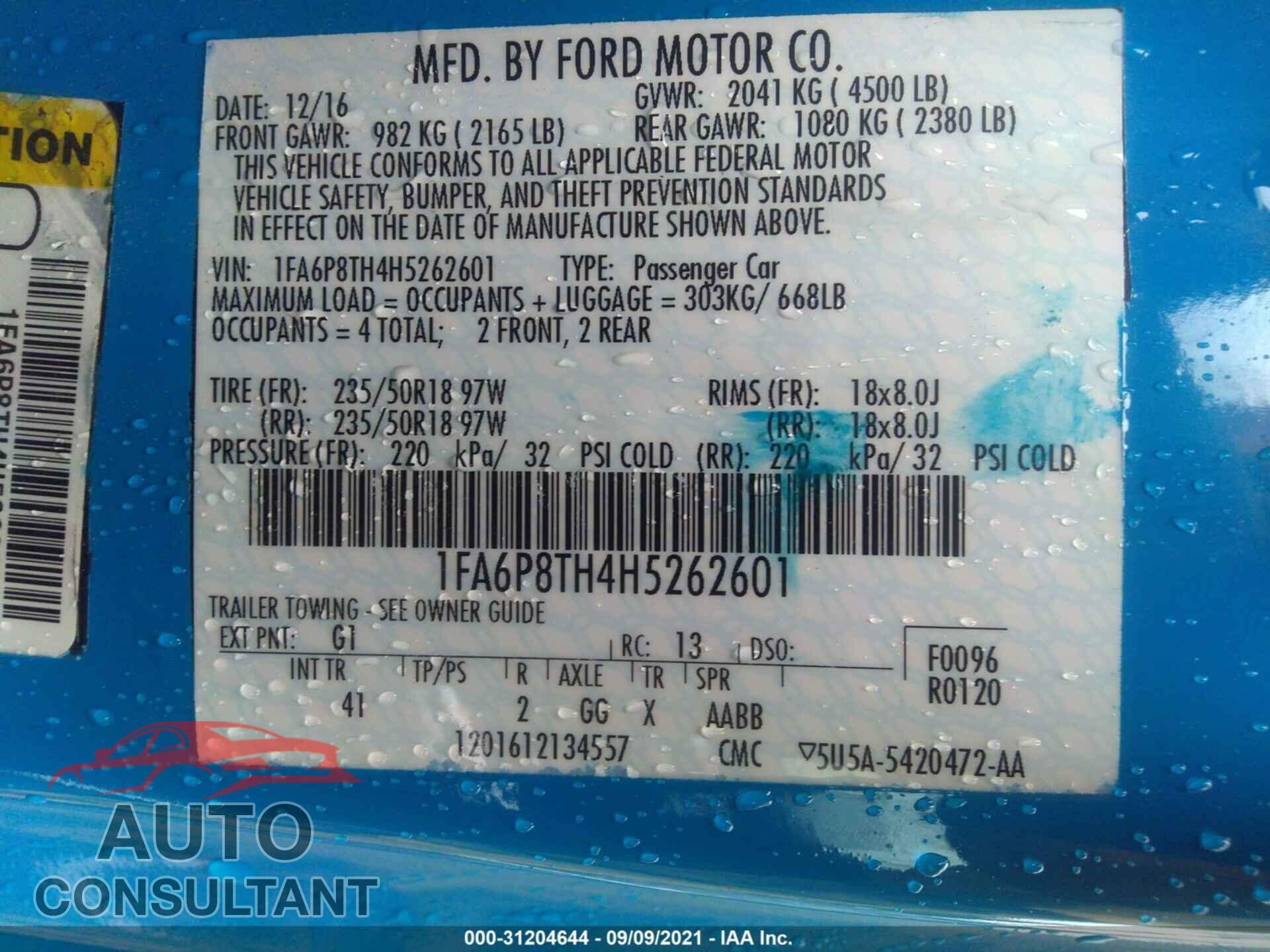 FORD MUSTANG 2017 - 1FA6P8TH4H5262601