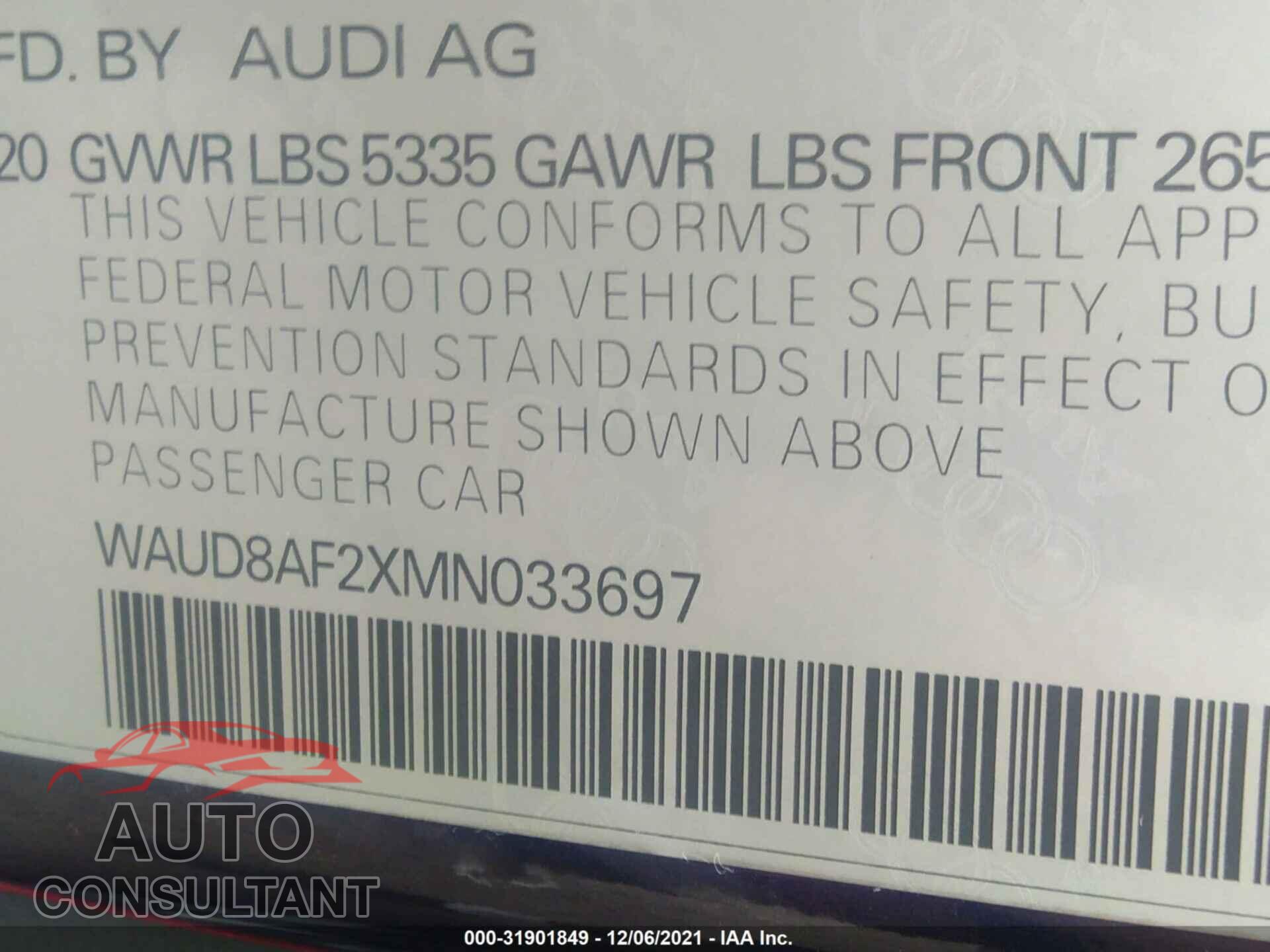 AUDI A6 2021 - WAUD8AF2XMN033697