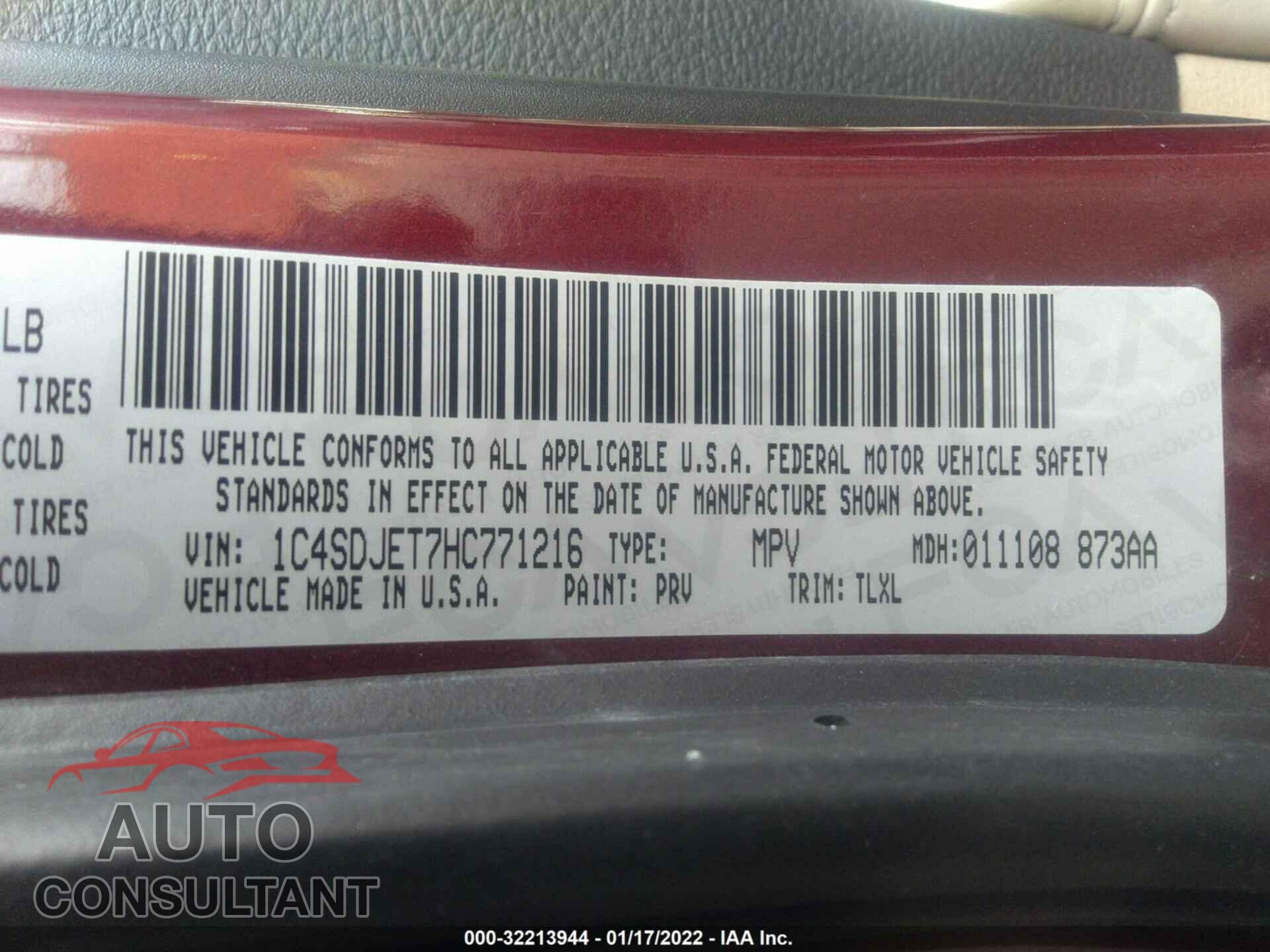 DODGE DURANGO 2017 - 1C4SDJET7HC771216