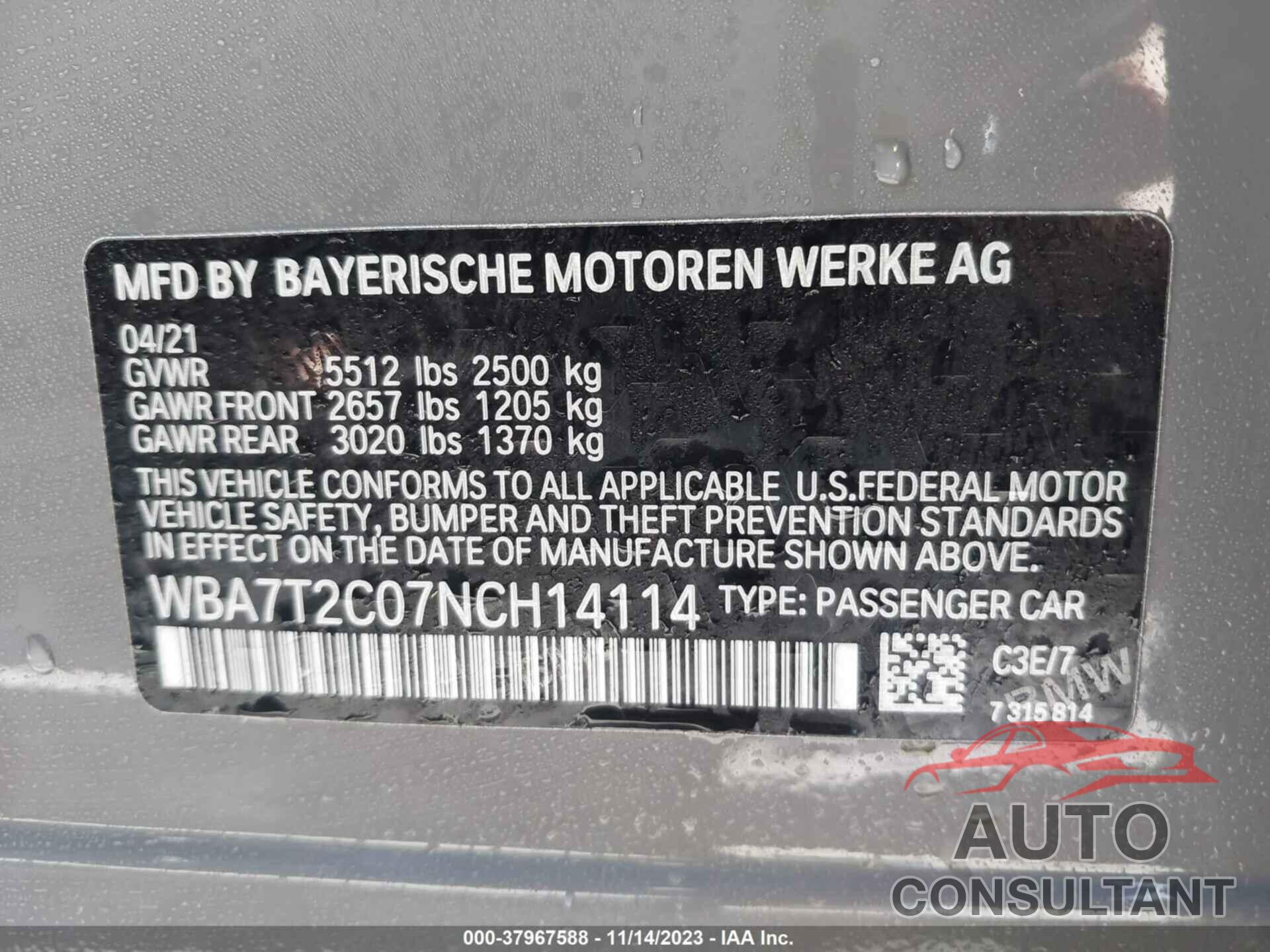 BMW 740I 2022 - WBA7T2C07NCH14114