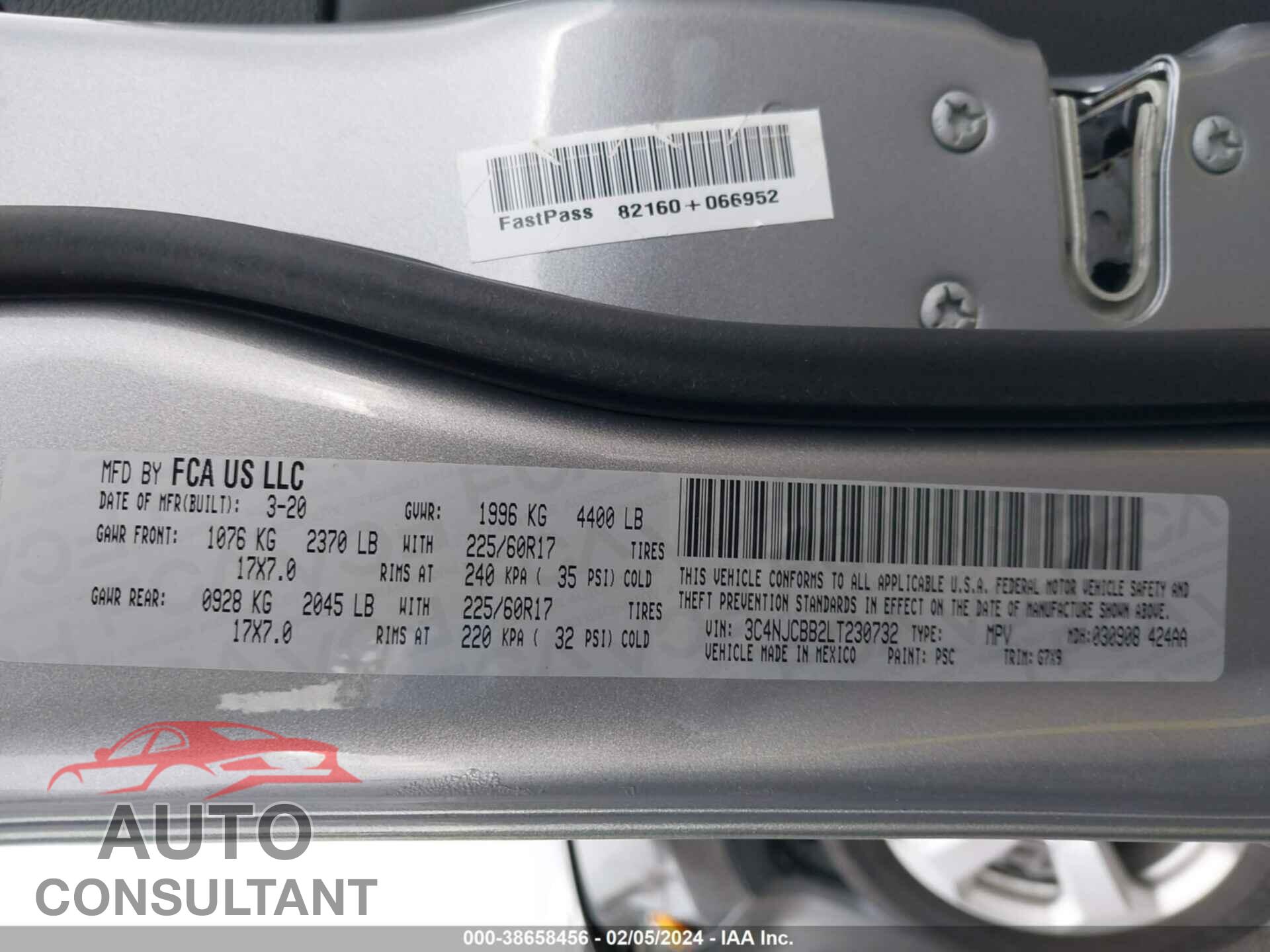 JEEP COMPASS 2020 - 3C4NJCBB2LT230732
