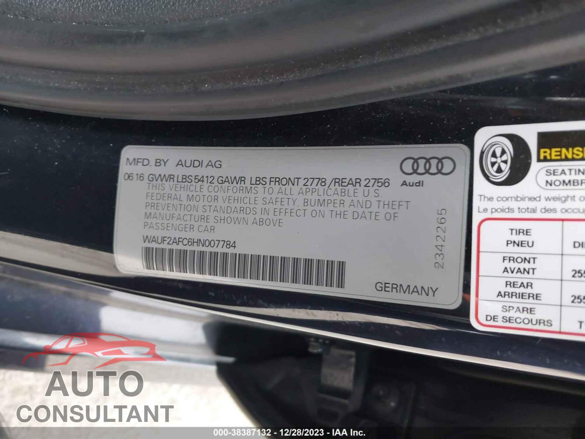 AUDI A6 2017 - WAUF2AFC6HN007784