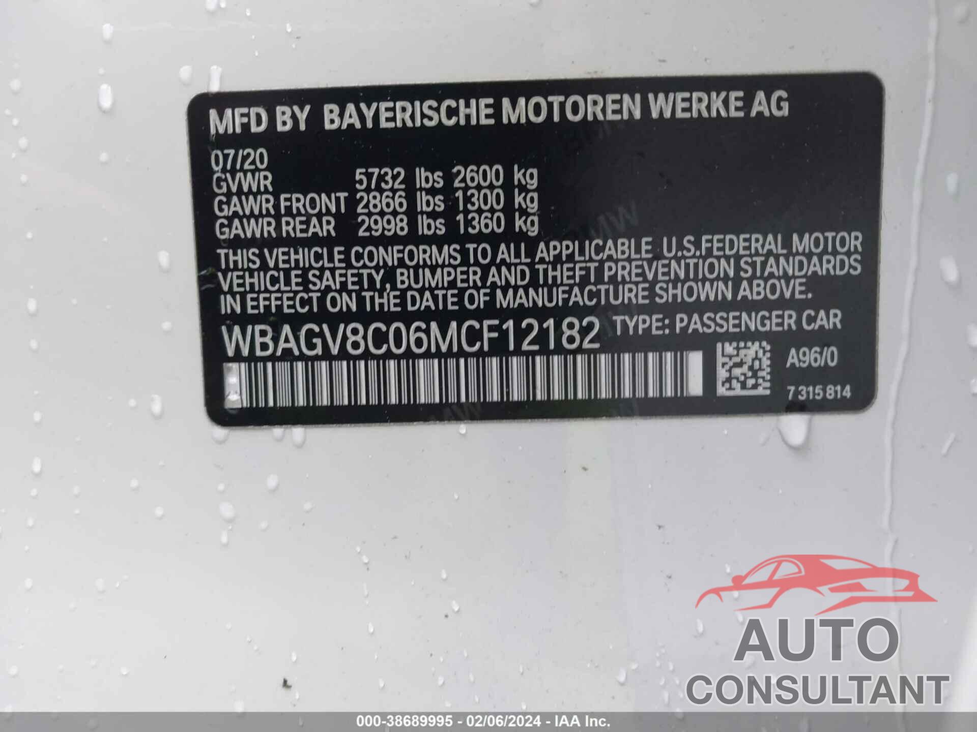 BMW M850I GTAN COUPE 2021 - WBAGV8C06MCF12182