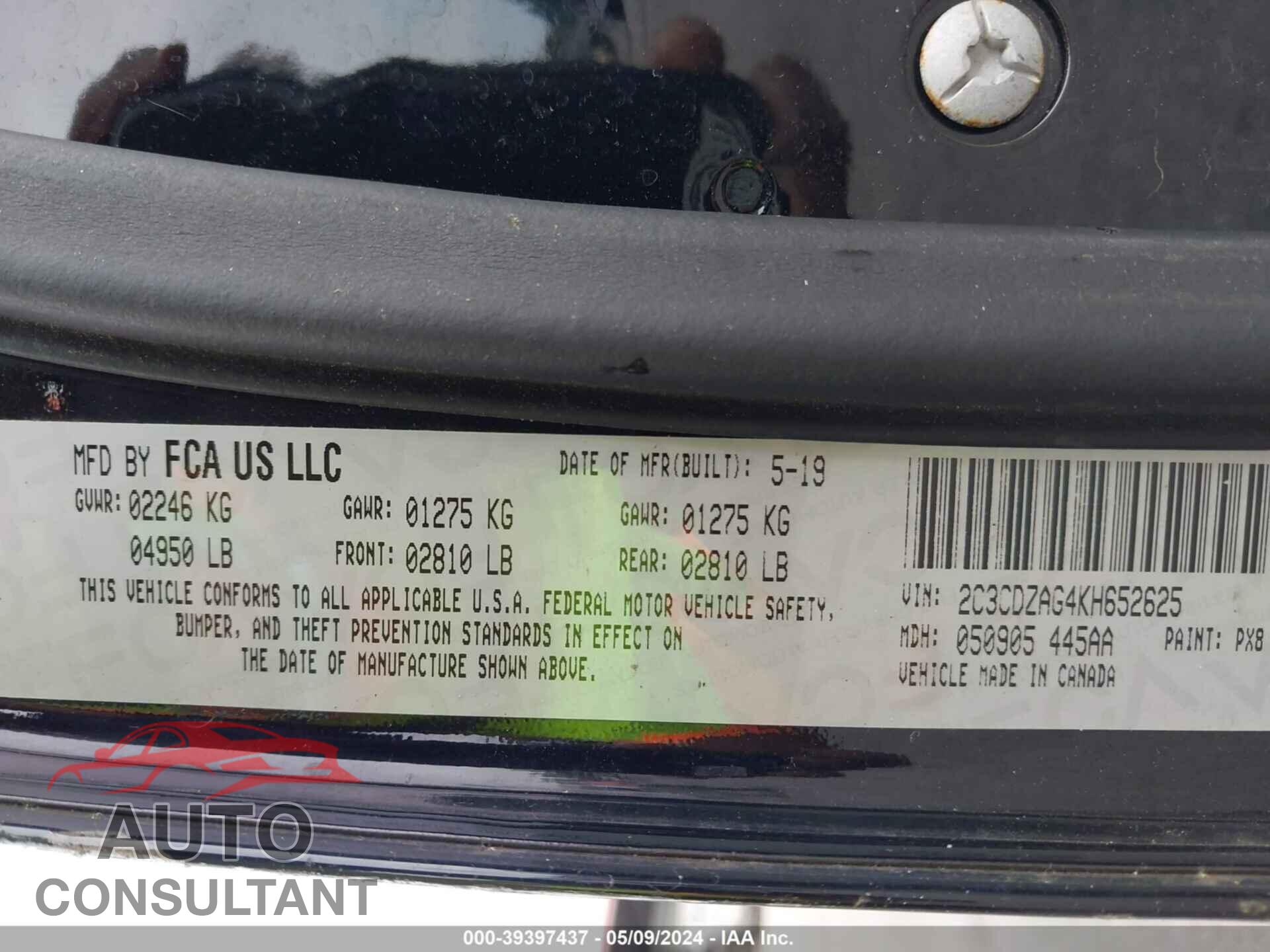 DODGE CHALLENGER 2019 - 2C3CDZAG4KH652625