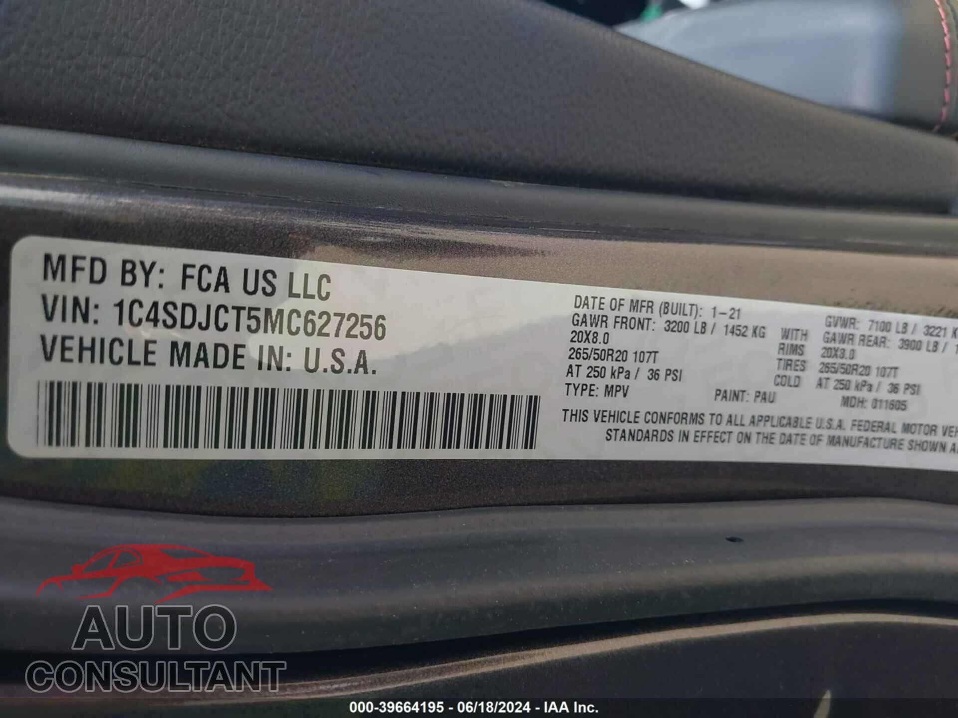 DODGE DURANGO 2021 - 1C4SDJCT5MC627256
