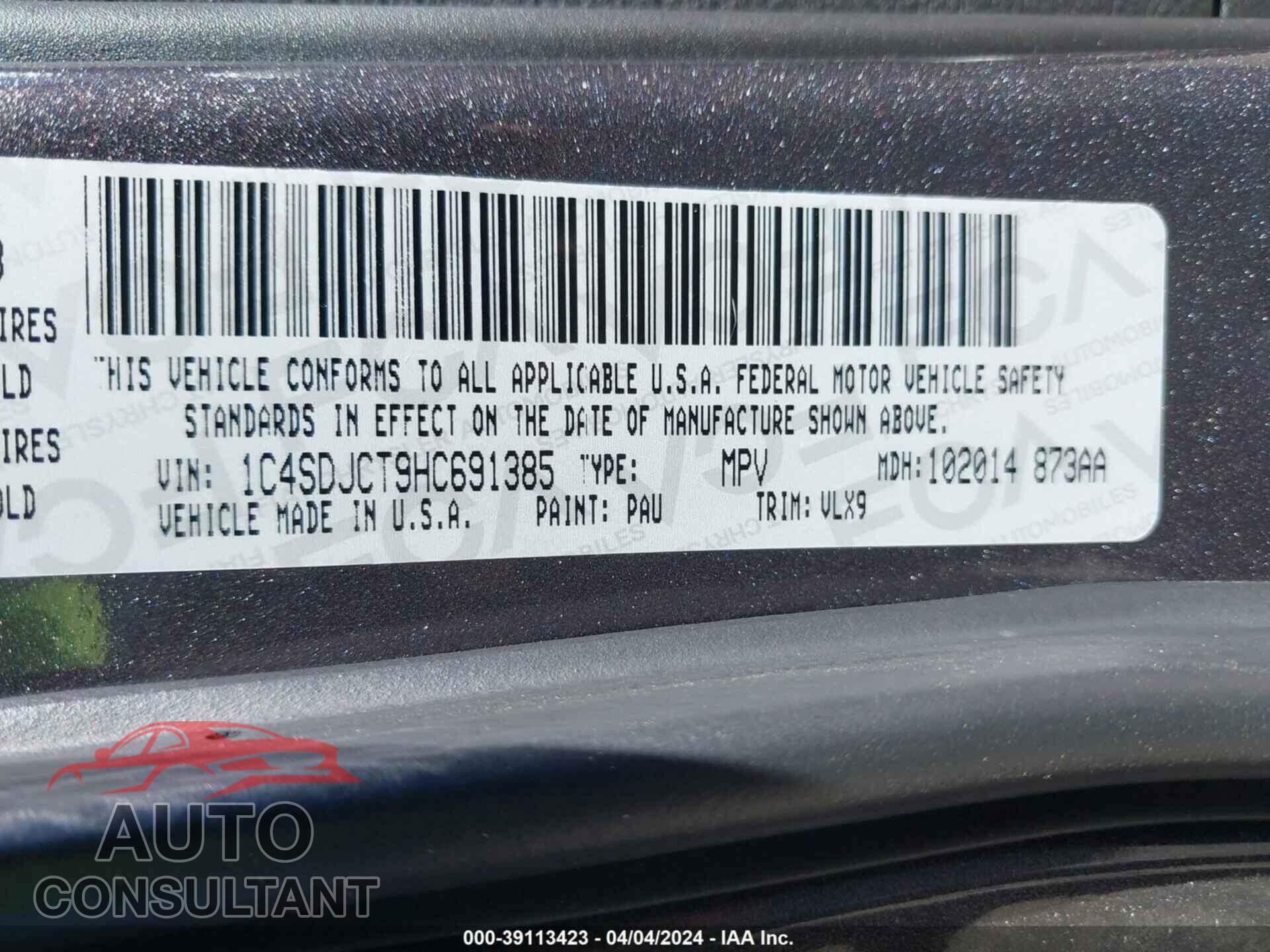 DODGE DURANGO 2017 - 1C4SDJCT9HC691385