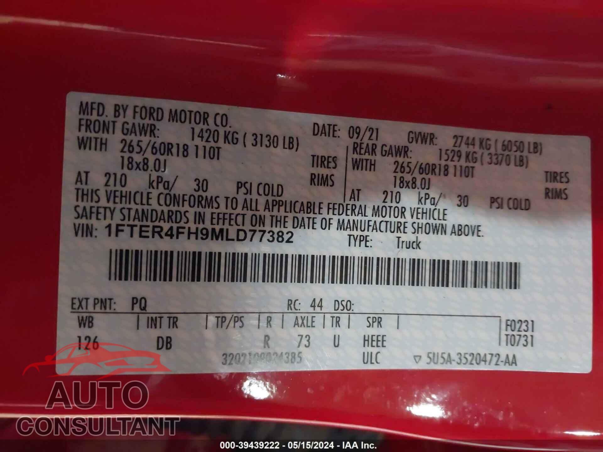 FORD RANGER 2021 - 1FTER4FH9MLD77382