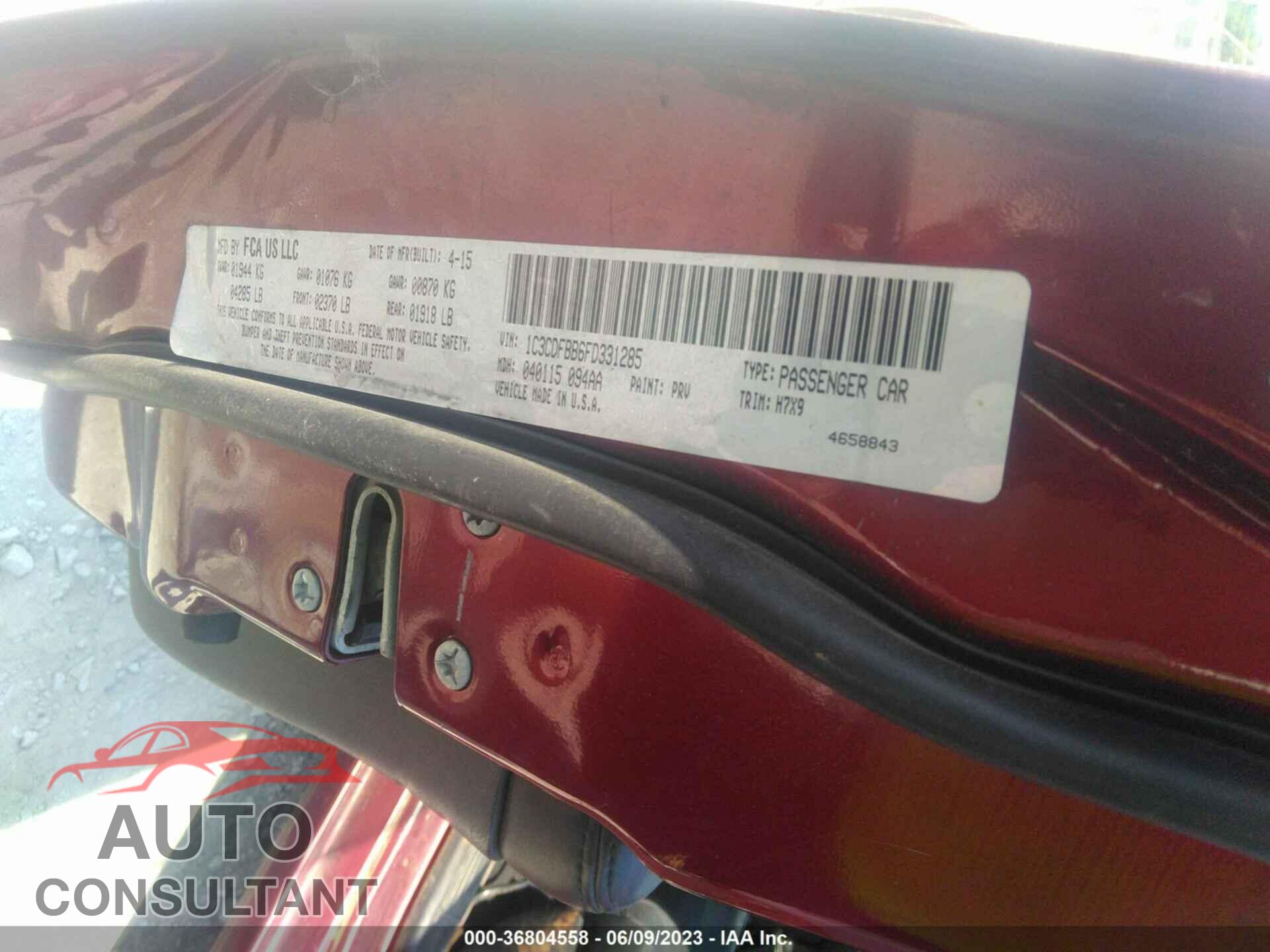DODGE DART 2015 - 1C3CDFBB6FD331285