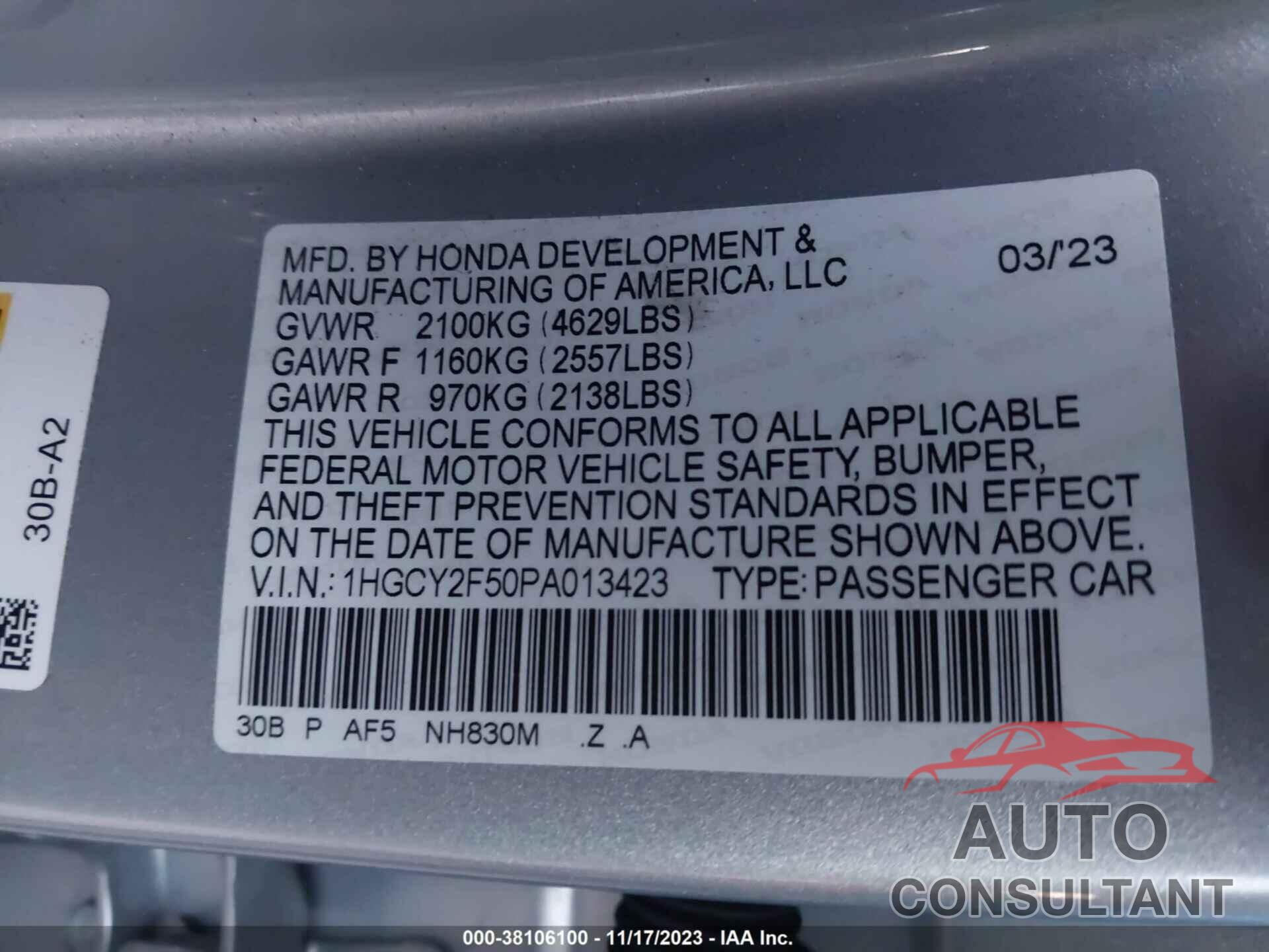 HONDA ACCORD 2023 - 1HGCY2F50PA013423