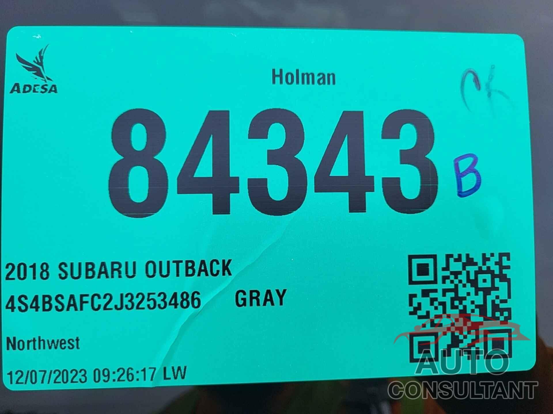 SUBARU OUTBACK 2018 - 4S4BSAFC2J3253486