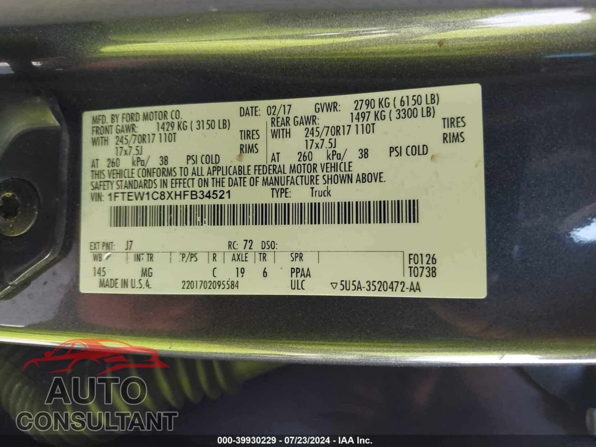 FORD F-150 2017 - 1FTEW1C8XHFB34521