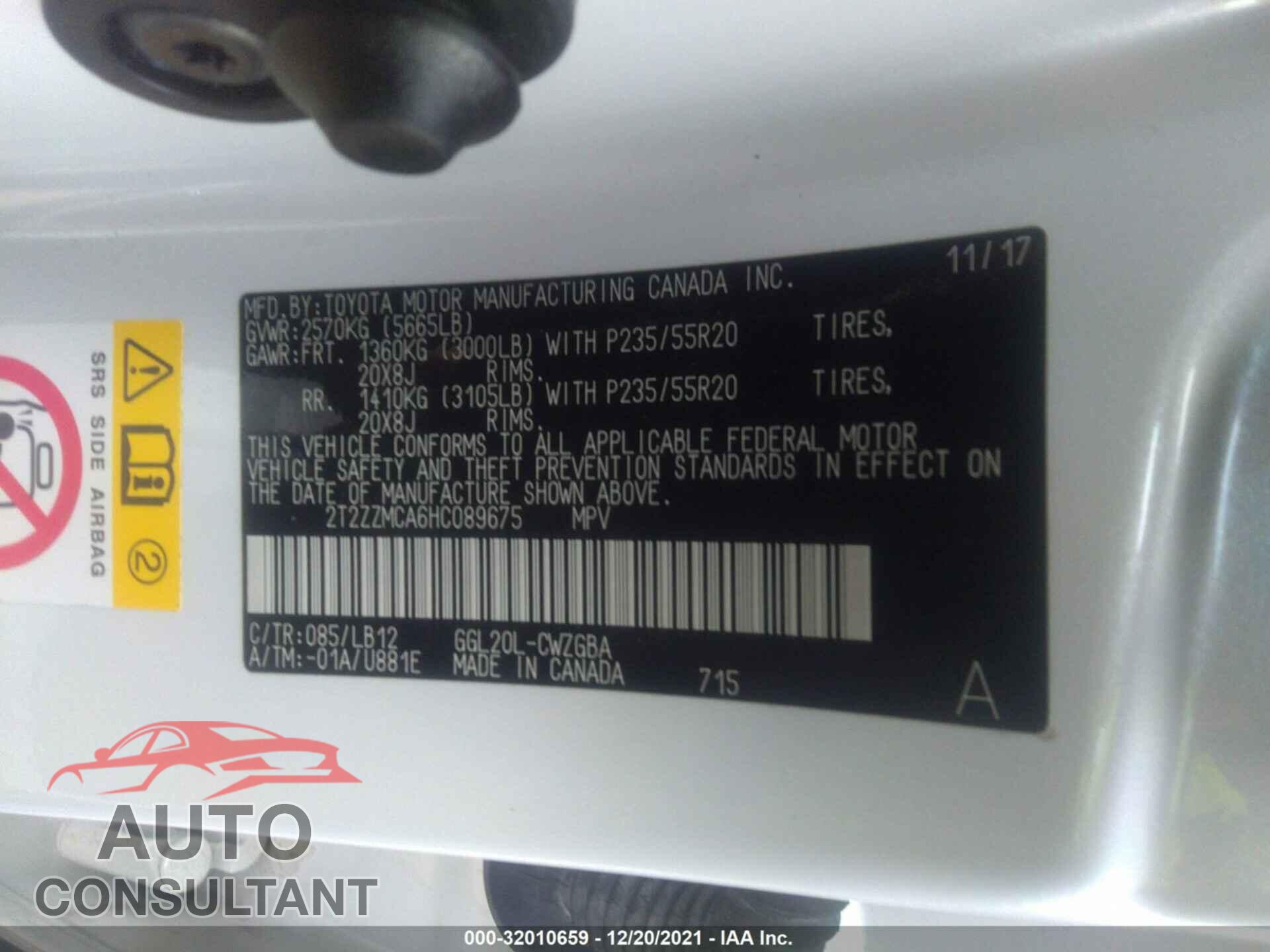 LEXUS RX 2017 - 2T2ZZMCA6HC089675