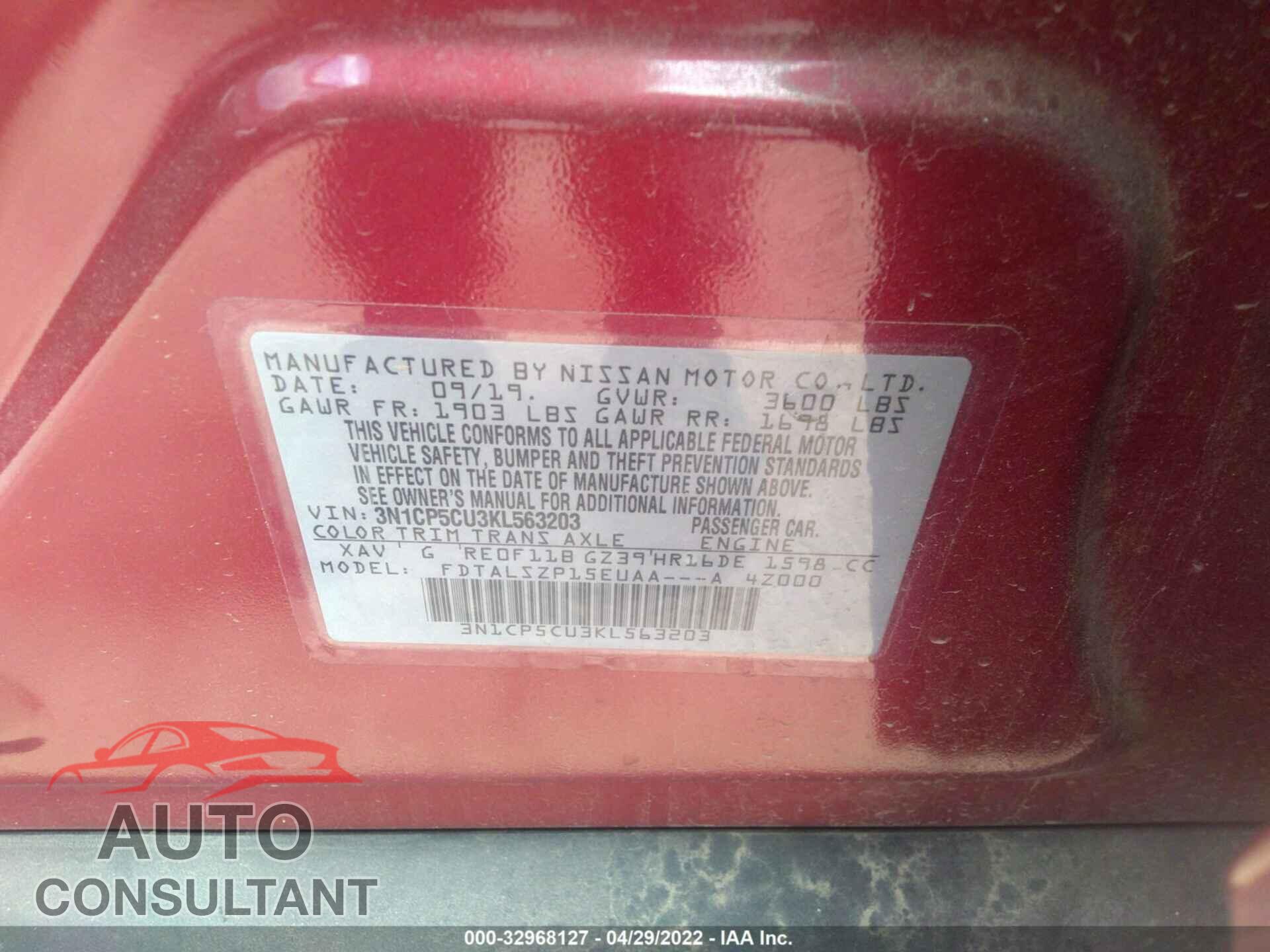 NISSAN KICKS 2019 - 3N1CP5CU3KL563203