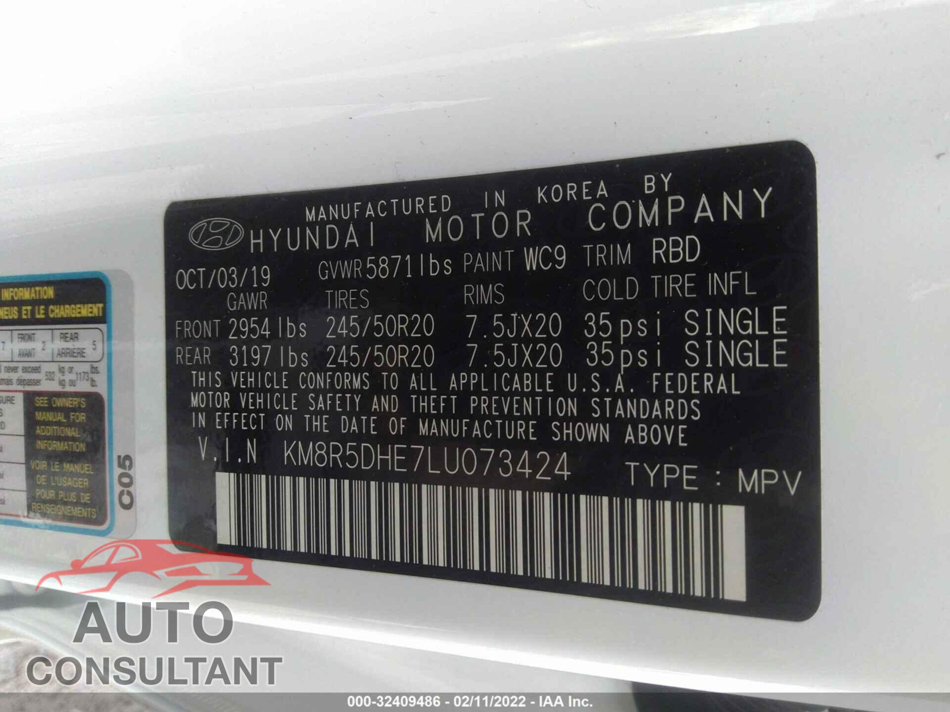 HYUNDAI PALISADE 2020 - KM8R5DHE7LU073424