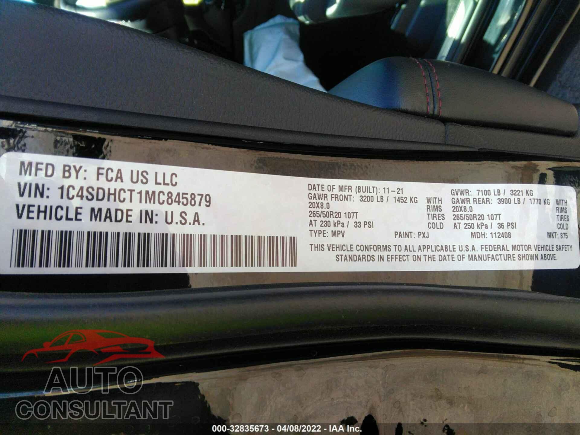 DODGE DURANGO 2021 - 1C4SDHCT1MC845879