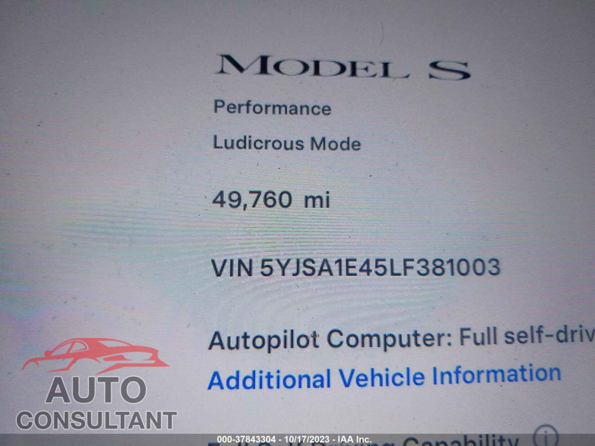 TESLA MODEL S 2020 - 5YJSA1E45LF381003