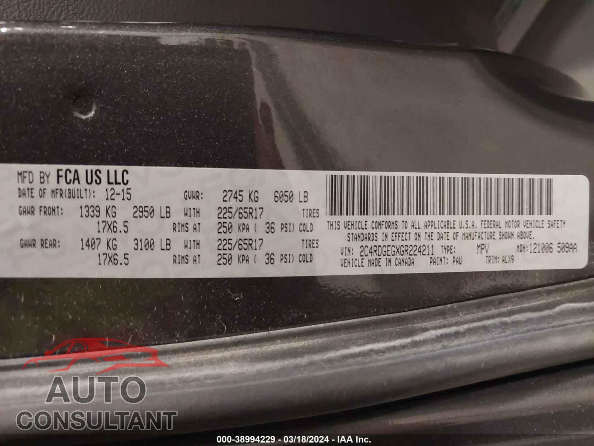 DODGE GRAND CARAVAN 2016 - 2C4RDGEGXGR224211