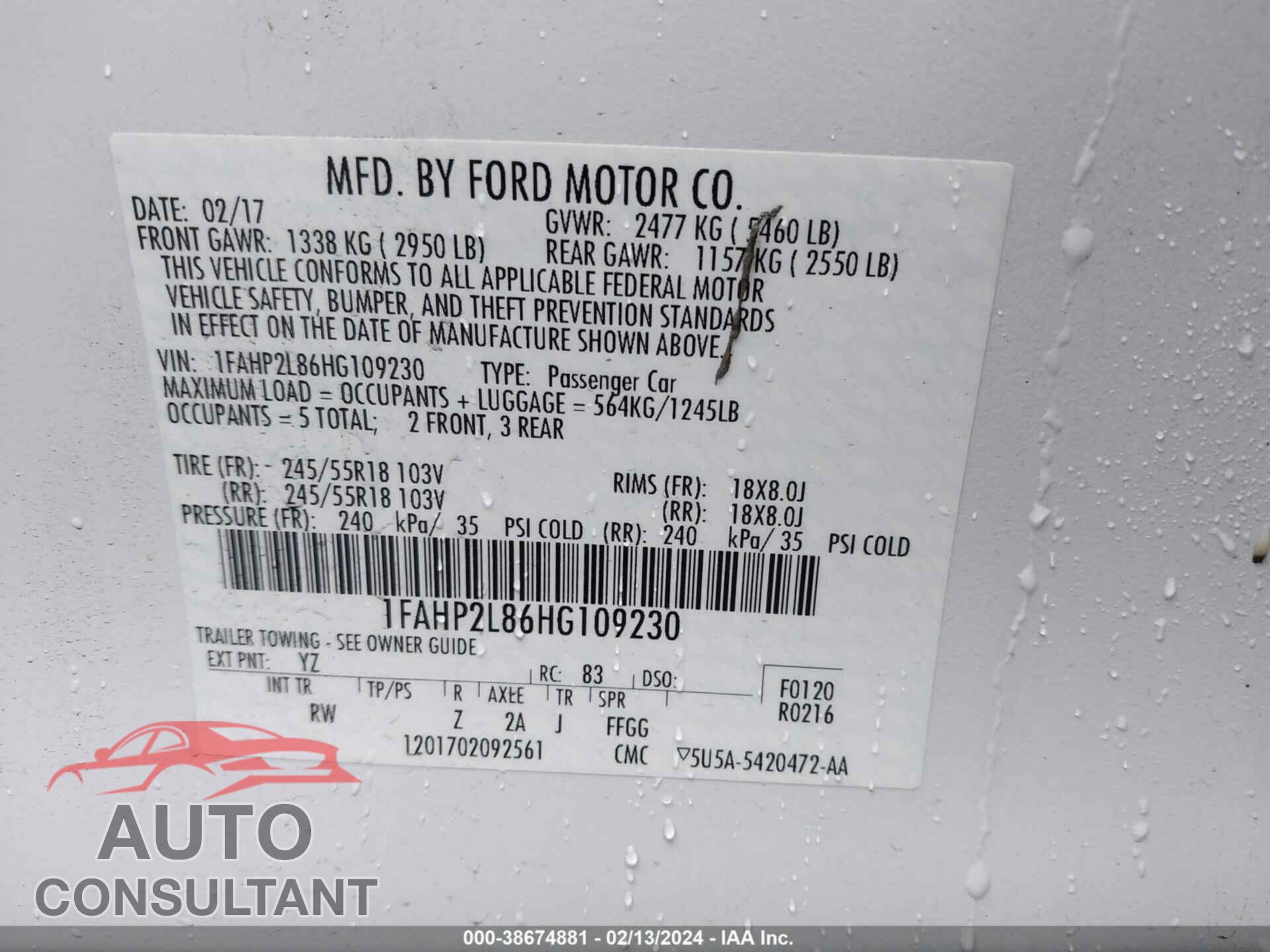 FORD TAURUS 2017 - 1FAHP2L86HG109230