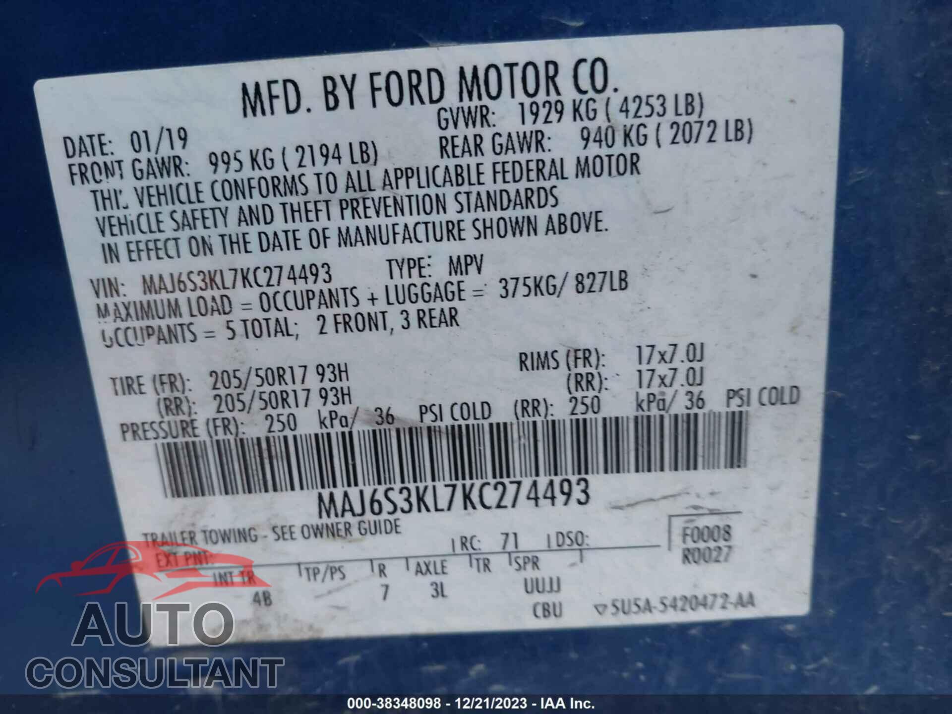 FORD ECOSPORT 2019 - MAJ6S3KL7KC274493