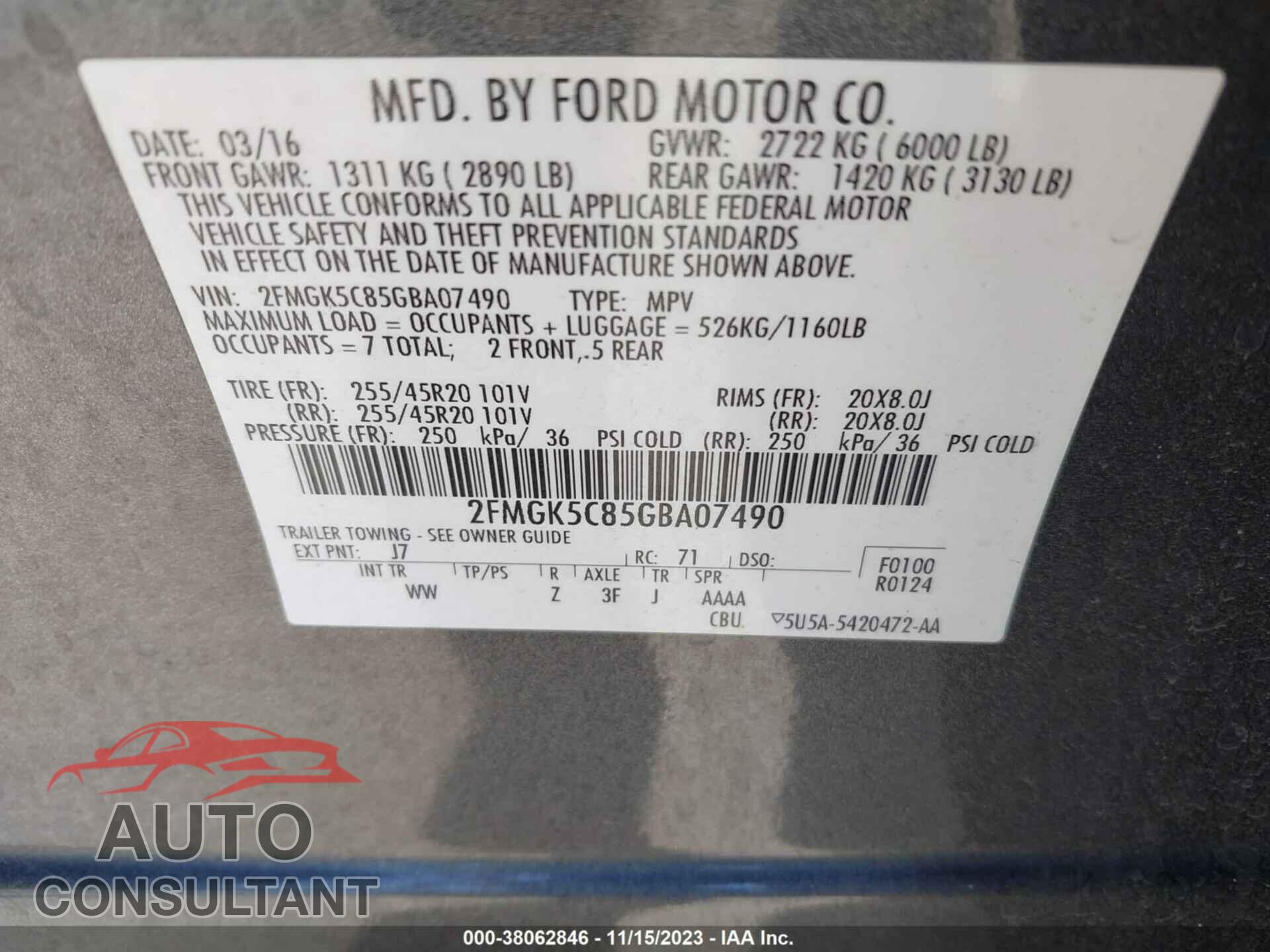 FORD FLEX 2016 - 2FMGK5C85GBA07490