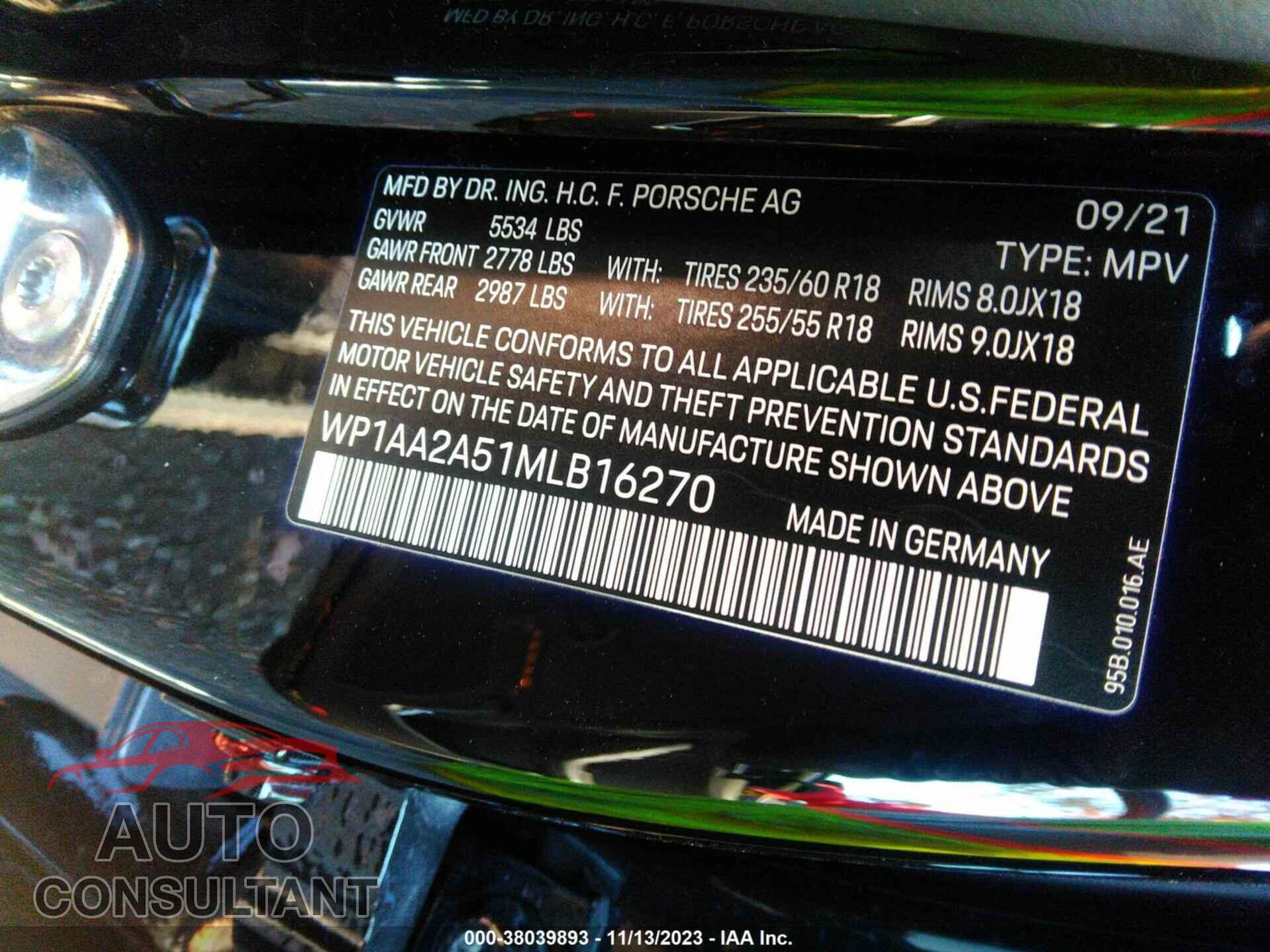 PORSCHE MACAN 2021 - WP1AA2A51MLB16270