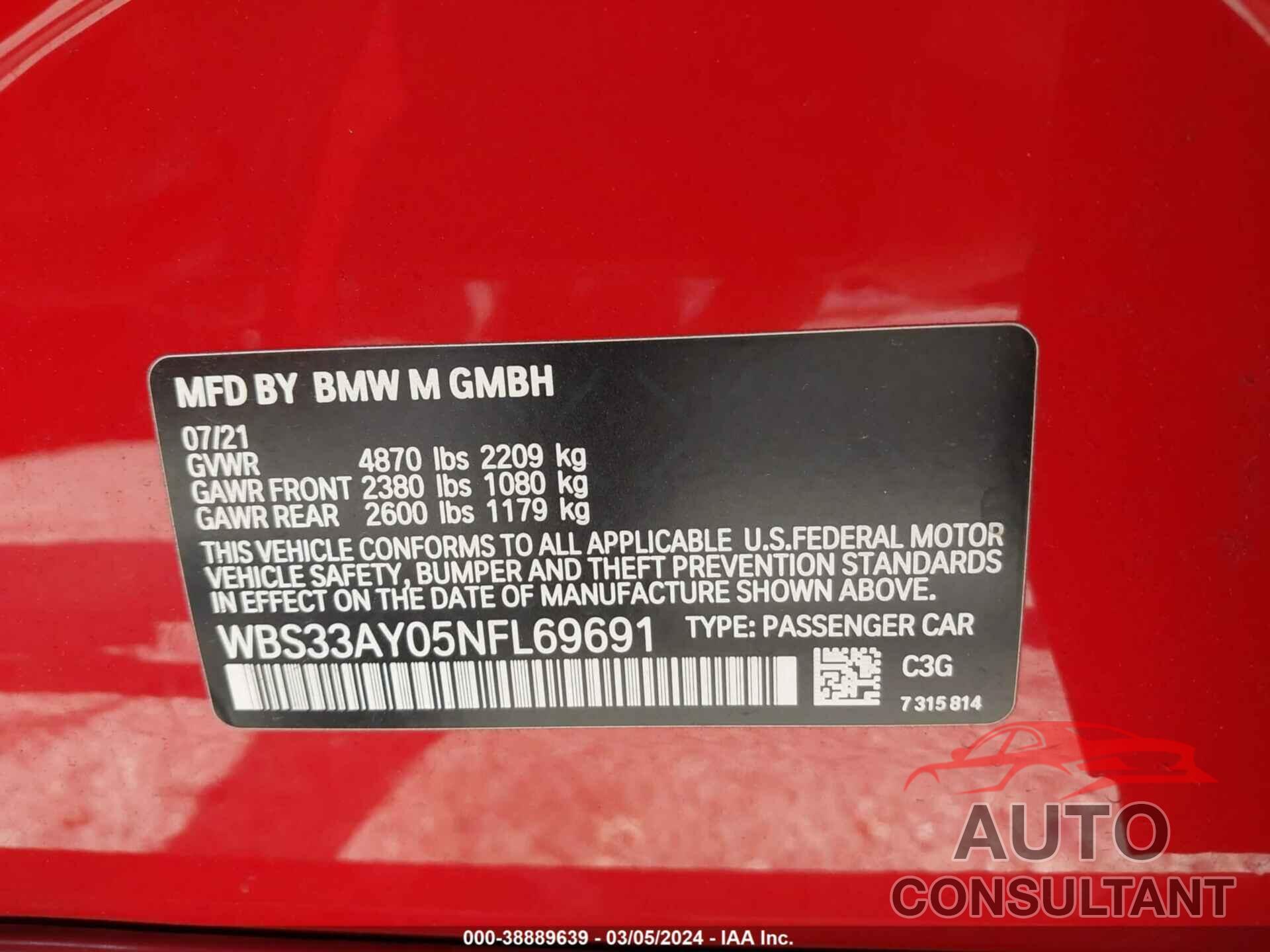 BMW M3 2022 - WBS33AY05NFL69691