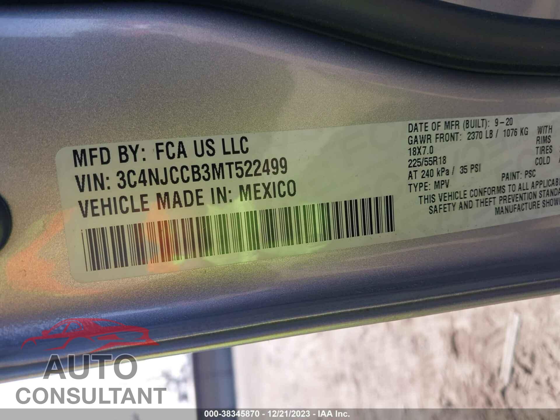 JEEP COMPASS 2021 - 3C4NJCCB3MT522499