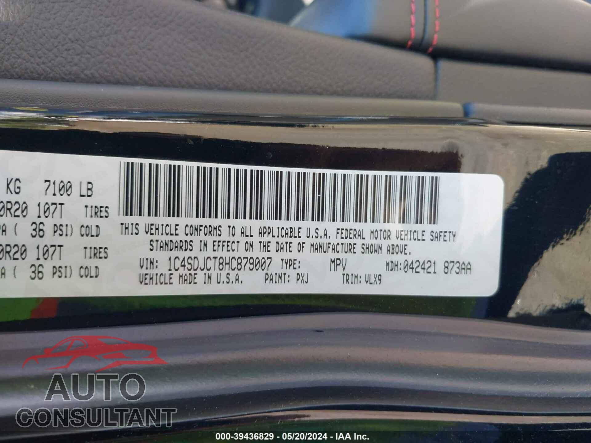 DODGE DURANGO 2017 - 1C4SDJCT8HC879007