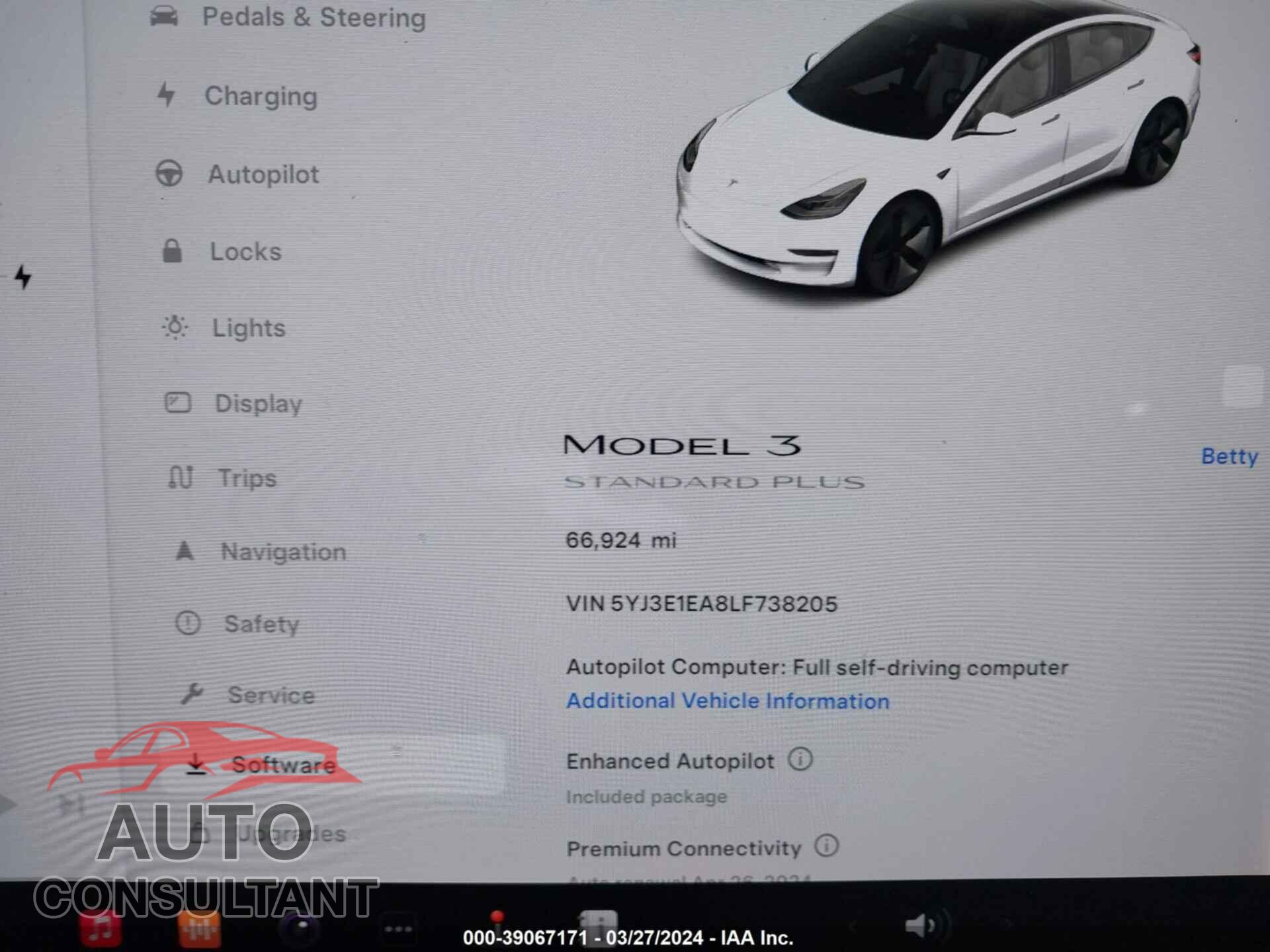 TESLA MODEL 3 2020 - 5YJ3E1EA8LF738205
