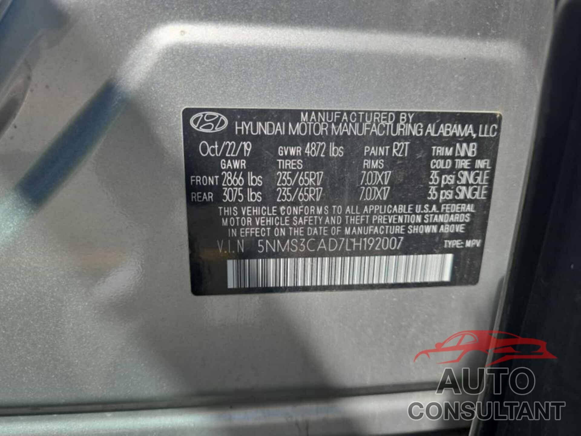 HYUNDAI SANTA FE 2020 - 5NMS3CAD7LH192007