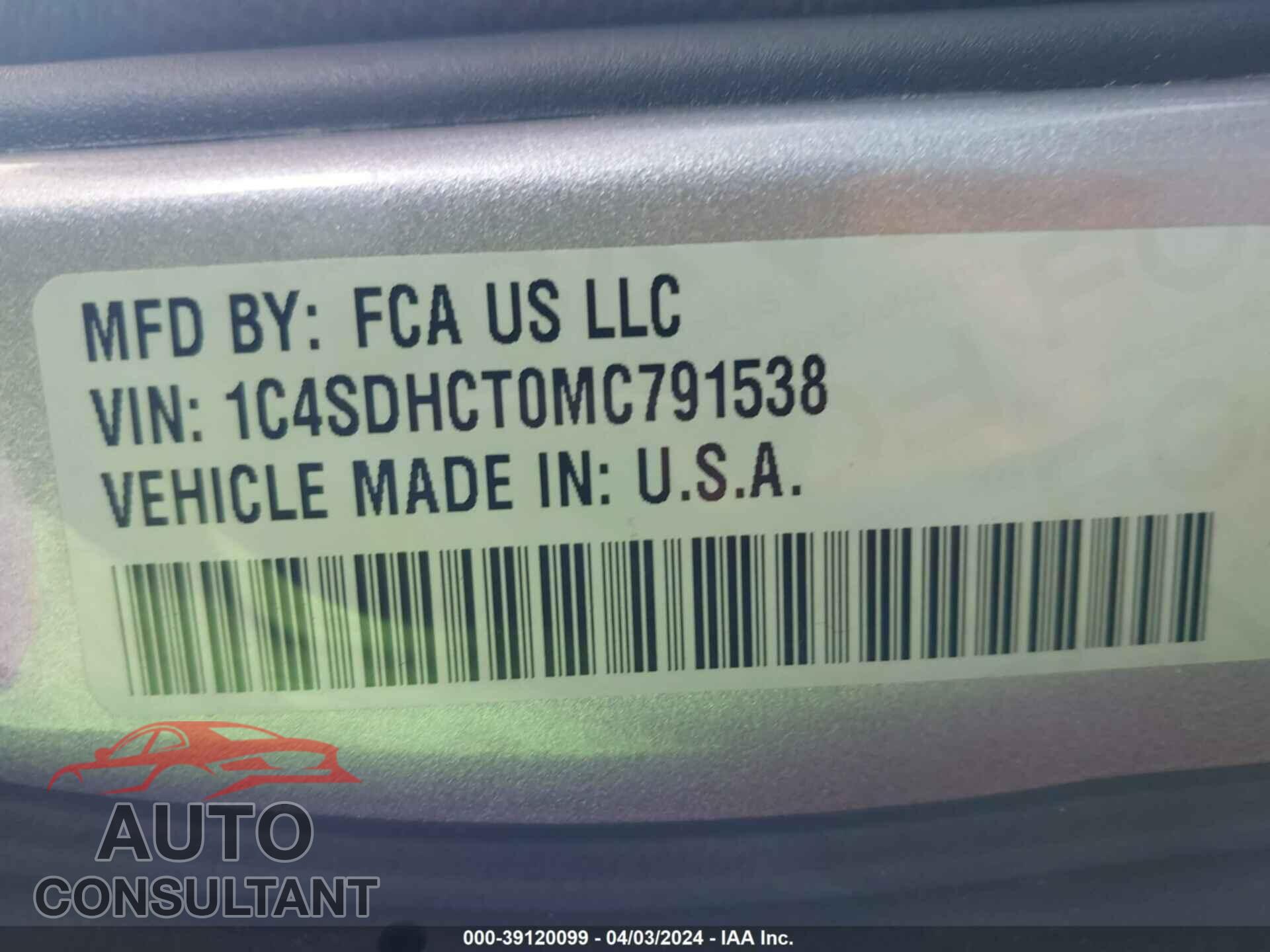 DODGE DURANGO 2021 - 1C4SDHCT0MC791538