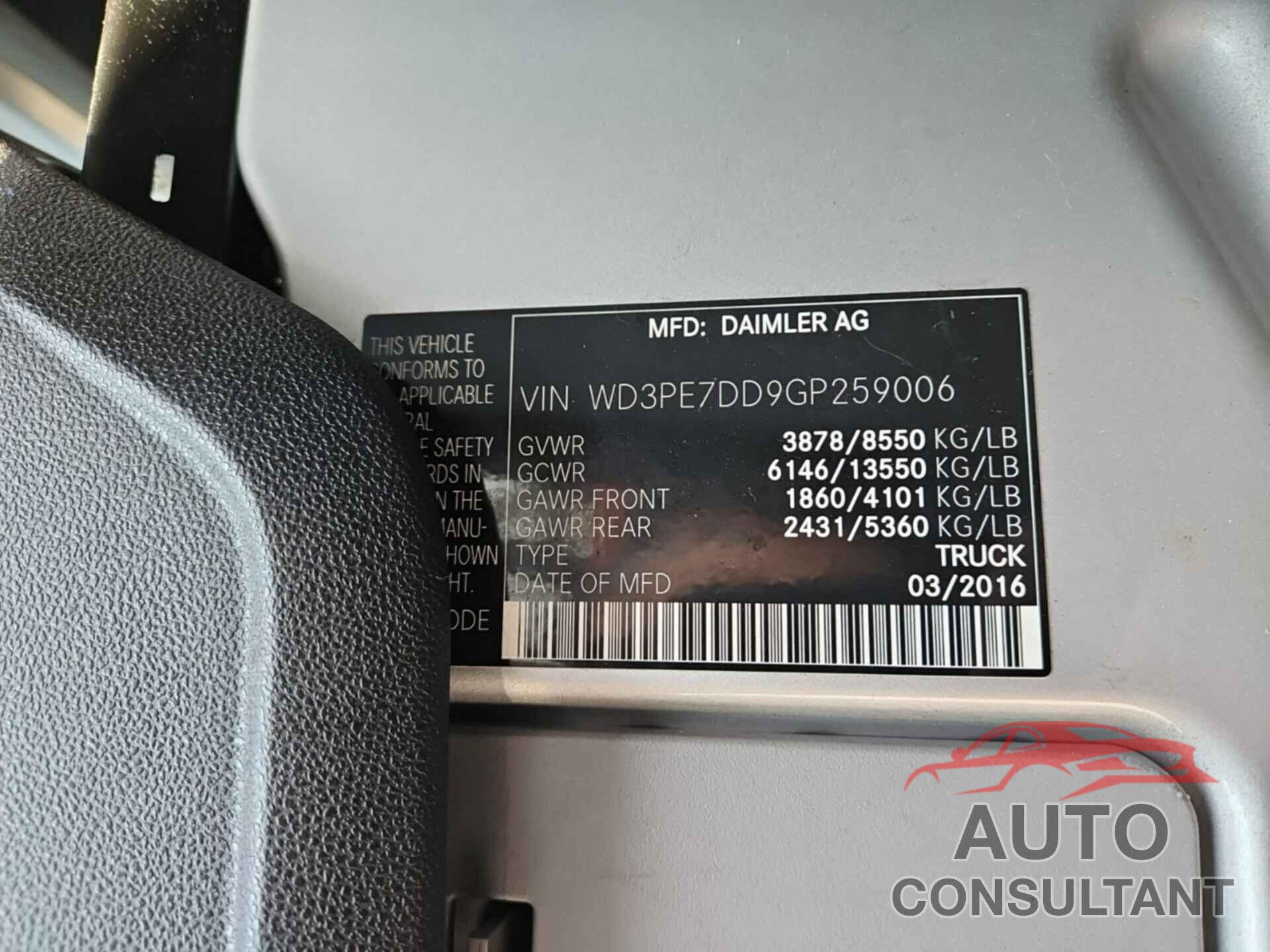 MERCEDES-BENZ SPRINTER 2016 - WD3PE7DD9GP259006