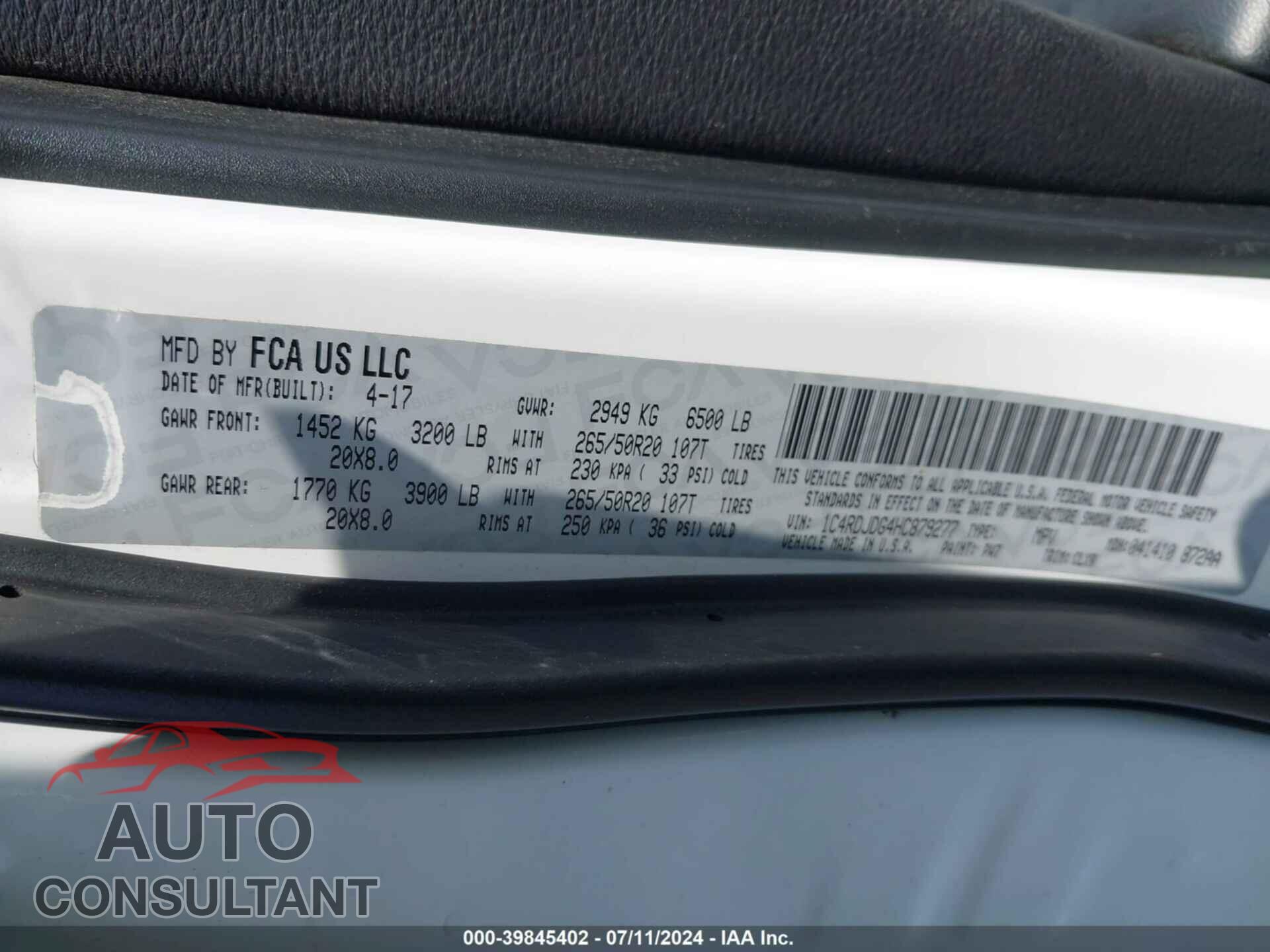 DODGE DURANGO 2017 - 1C4RDJDG4HC879277