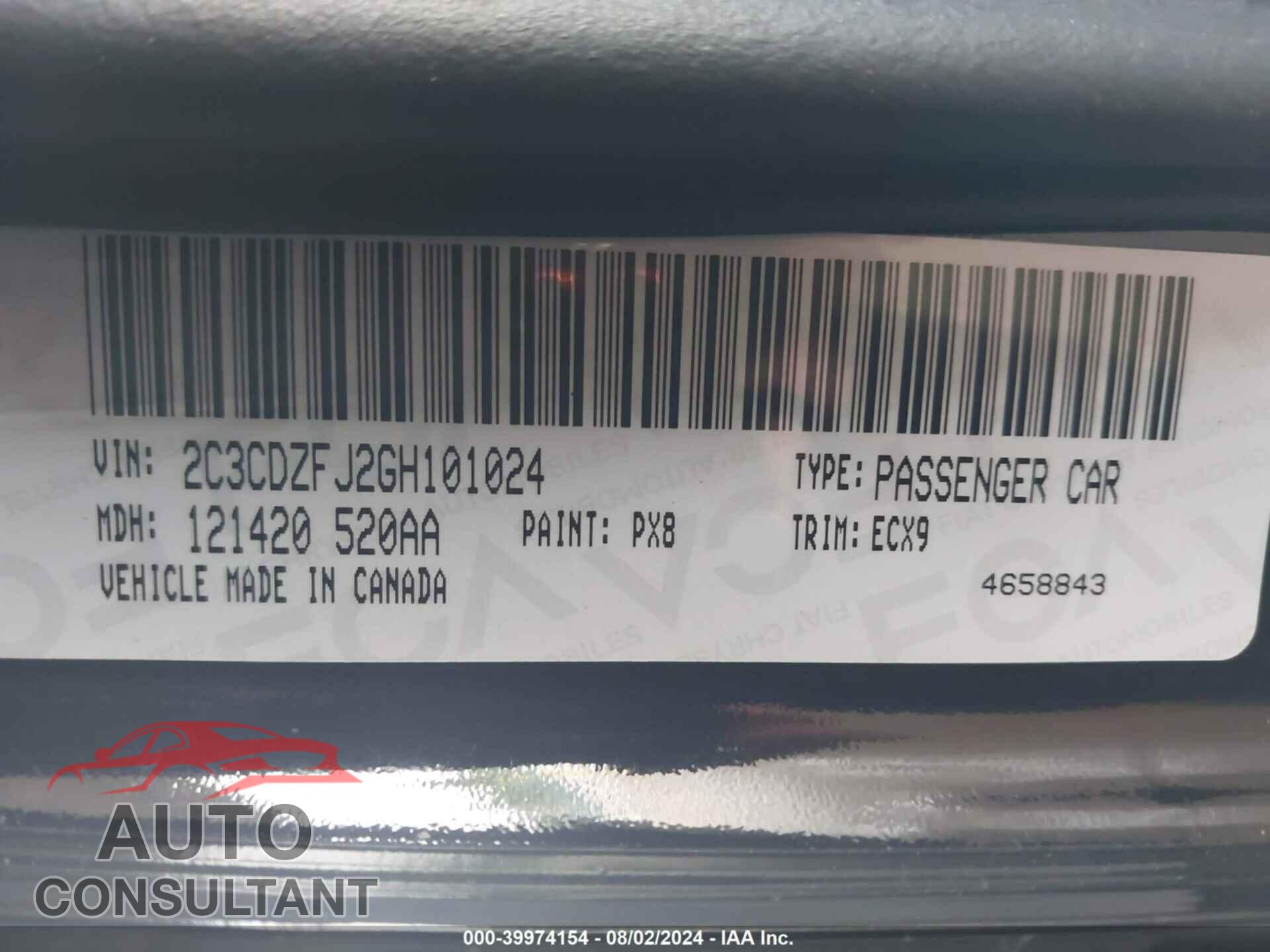 DODGE CHALLENGER 2016 - 2C3CDZFJ2GH101024