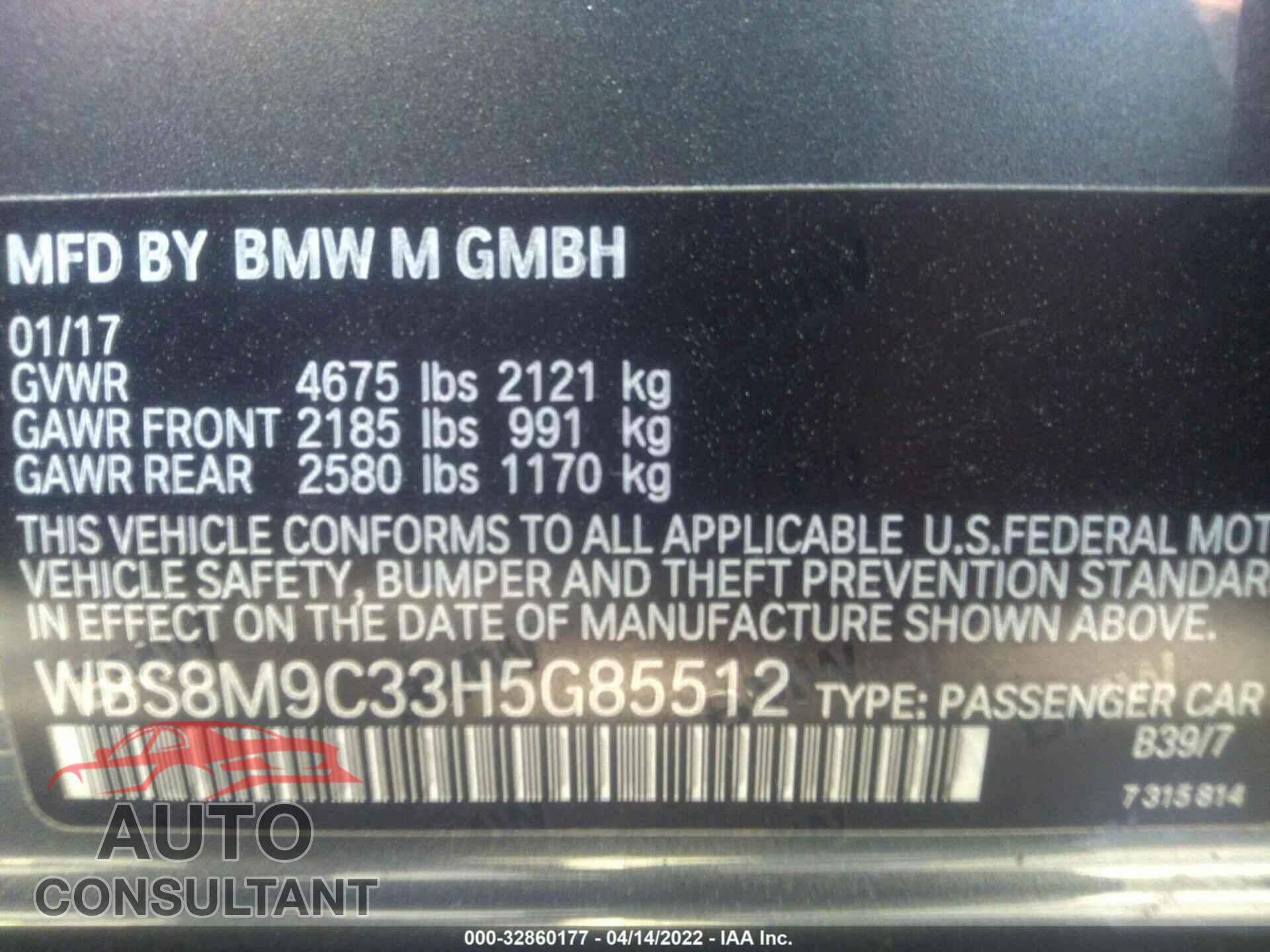BMW M3 2017 - WBS8M9C33H5G85512