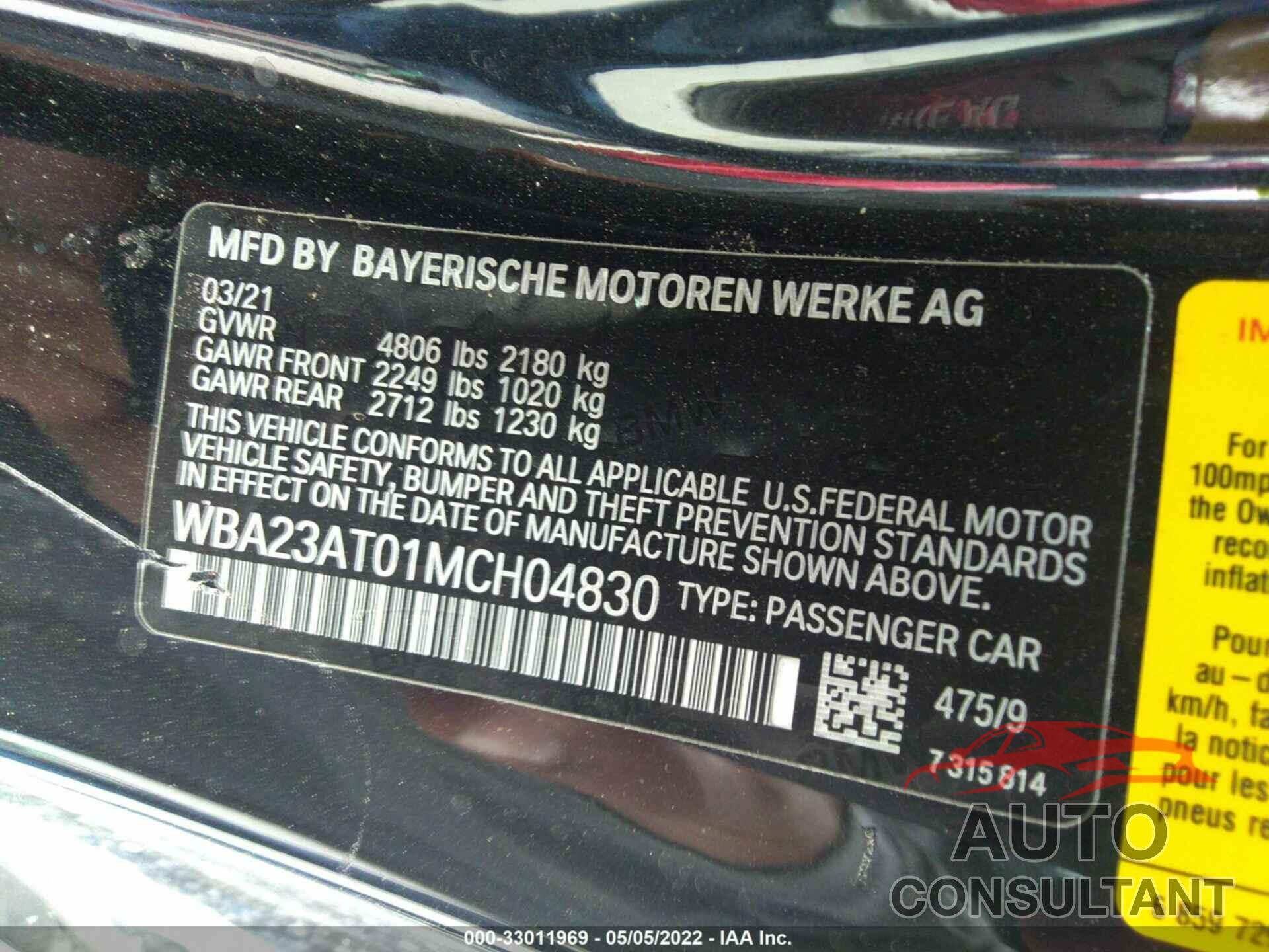 BMW 4 SERIES 2021 - WBA23AT01MCH04830