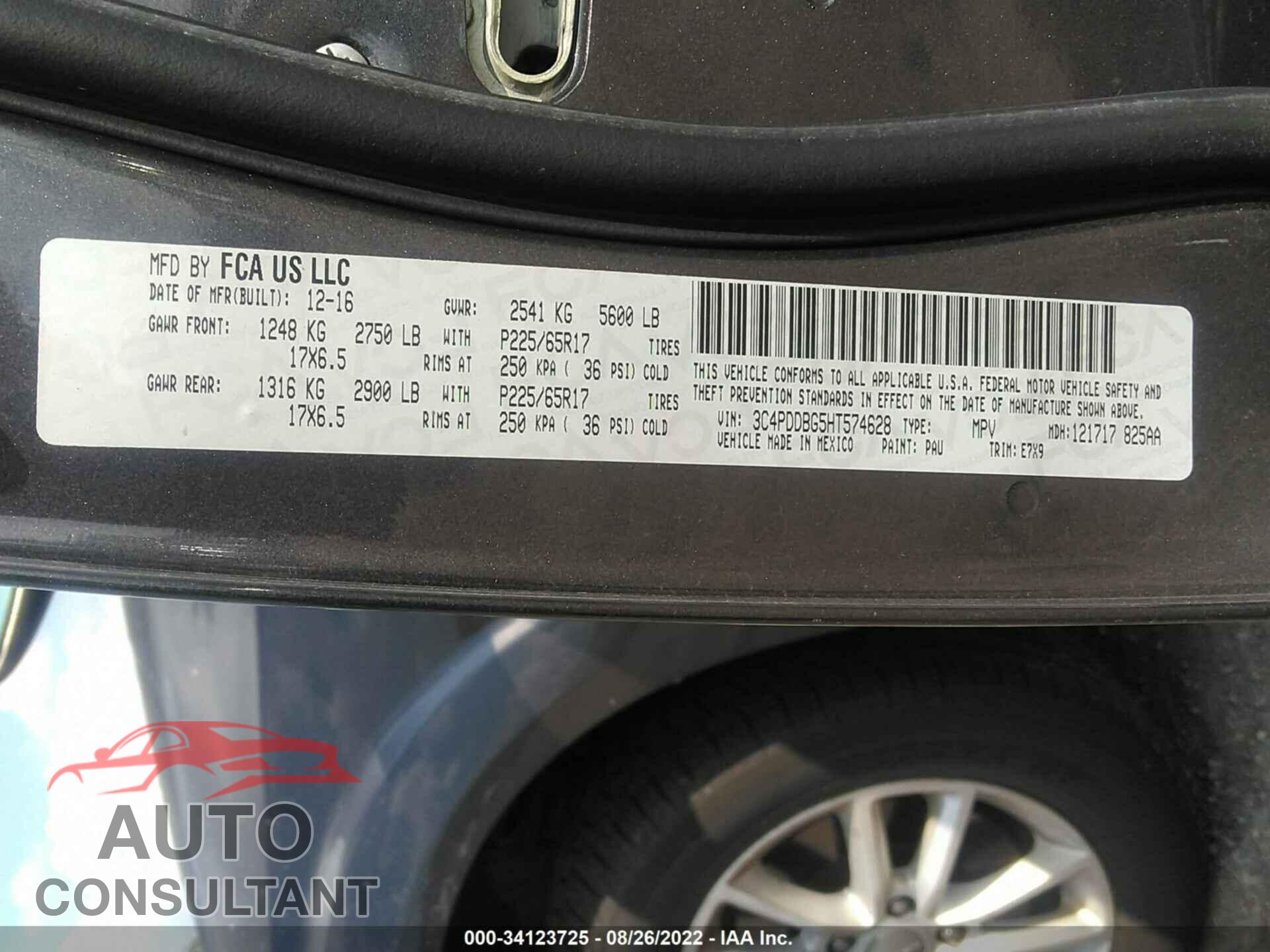 DODGE JOURNEY 2017 - 3C4PDDBG5HT574628