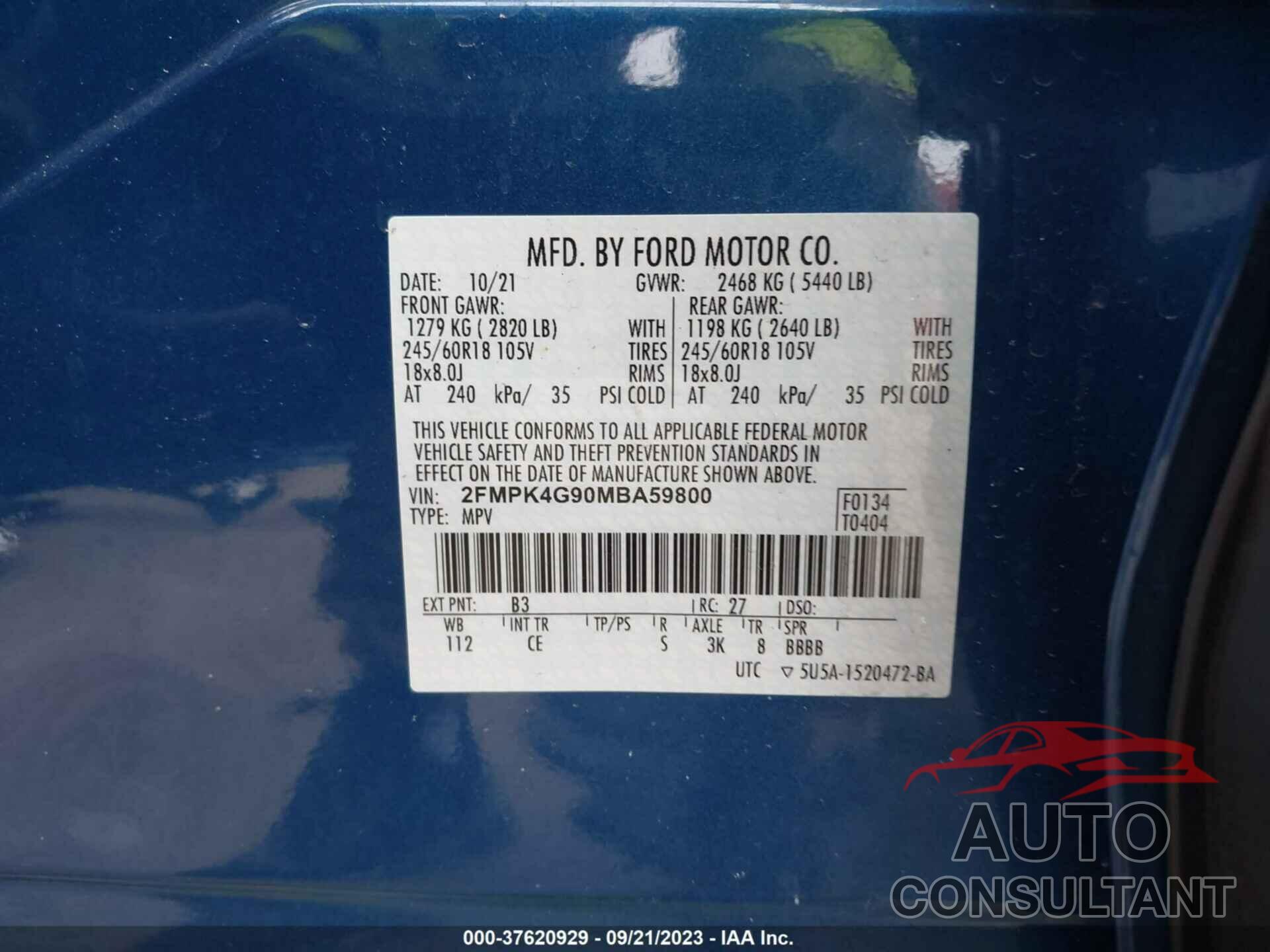 FORD EDGE 2021 - 2FMPK4G90MBA59800