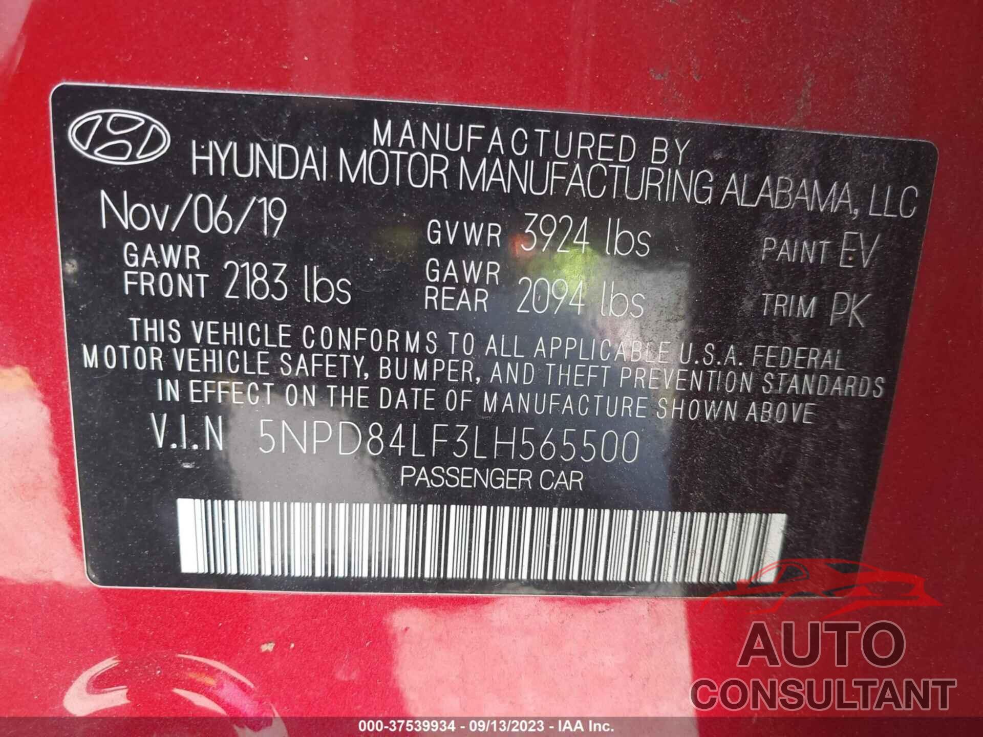 HYUNDAI ELANTRA 2020 - 5NPD84LF3LH565500