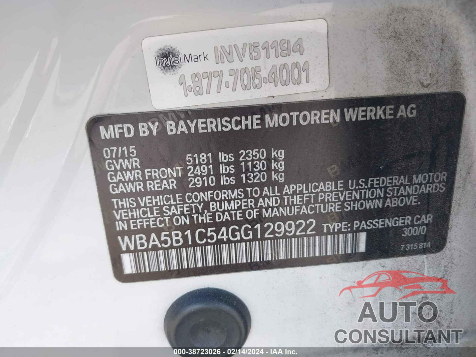 BMW 535I 2016 - WBA5B1C54GG129922