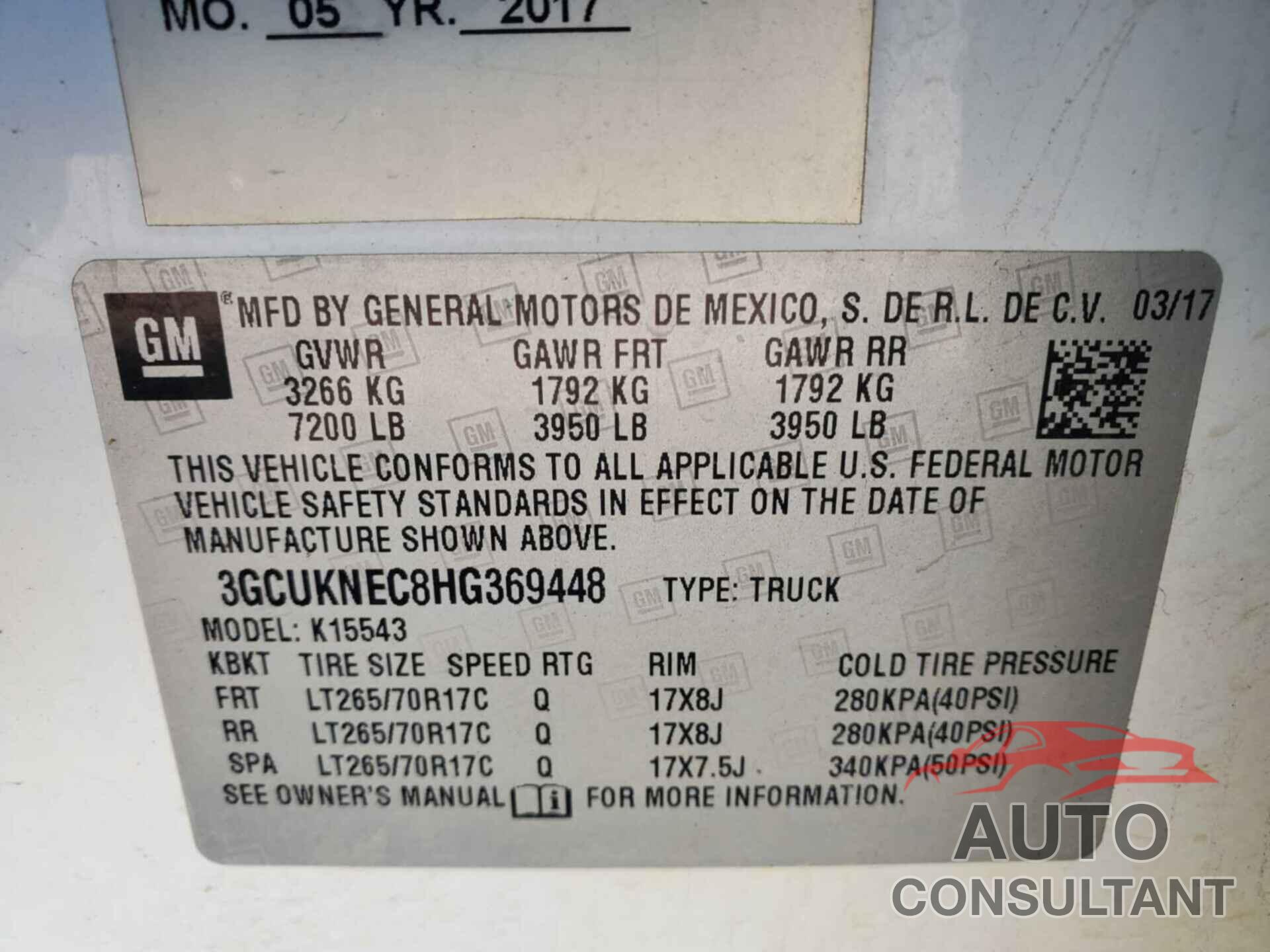 CHEVROLET SILVERADO 1500 2017 - 3GCUKNEC8HG369448