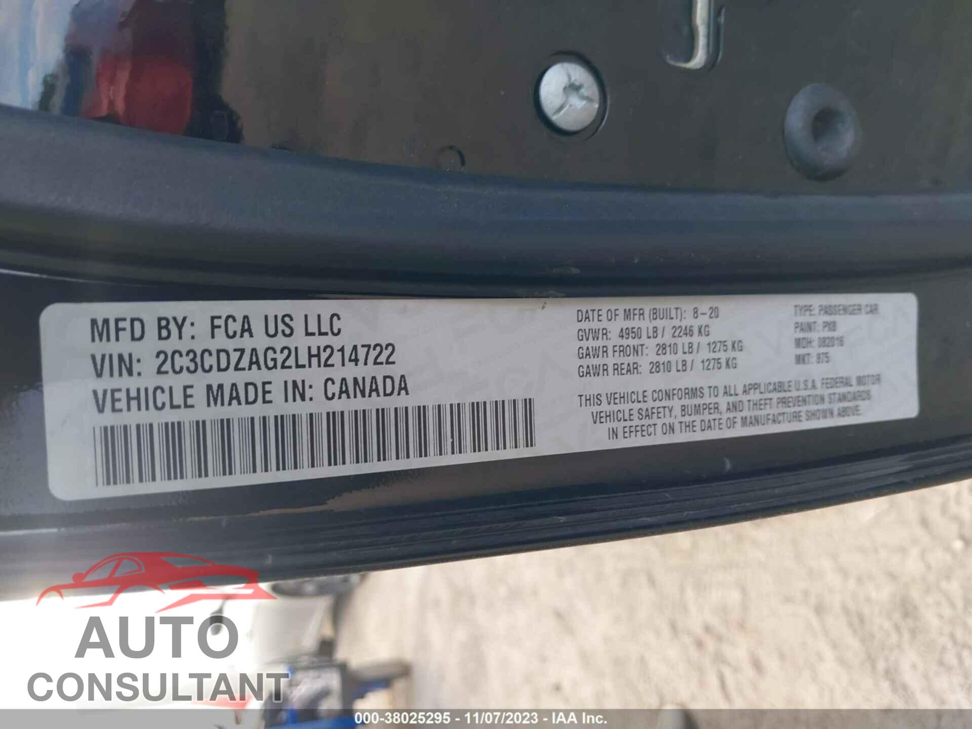 DODGE CHALLENGER 2020 - 2C3CDZAG2LH214722