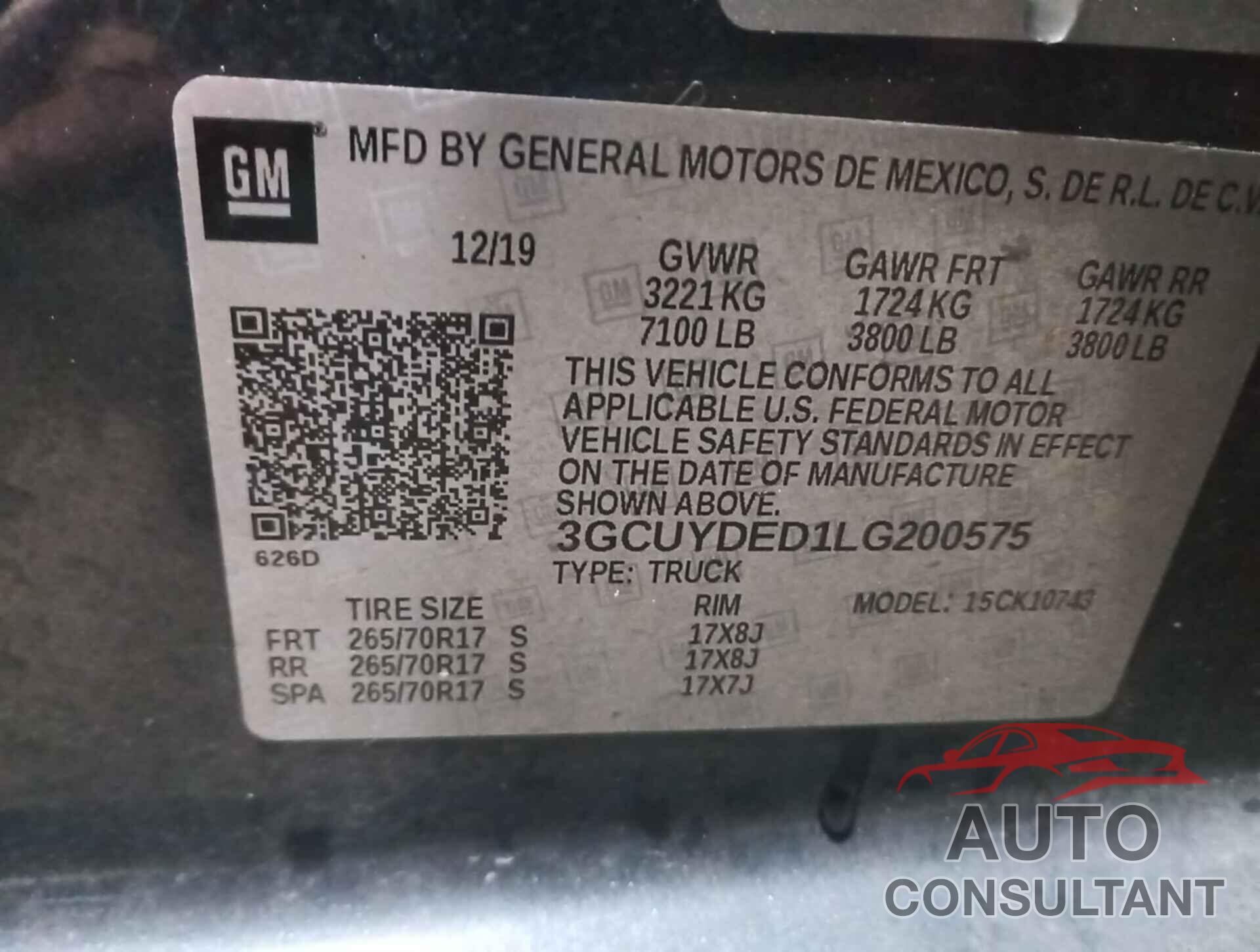 CHEVROLET SILVERADO 1500 2020 - 3GCUYDED1LG200575